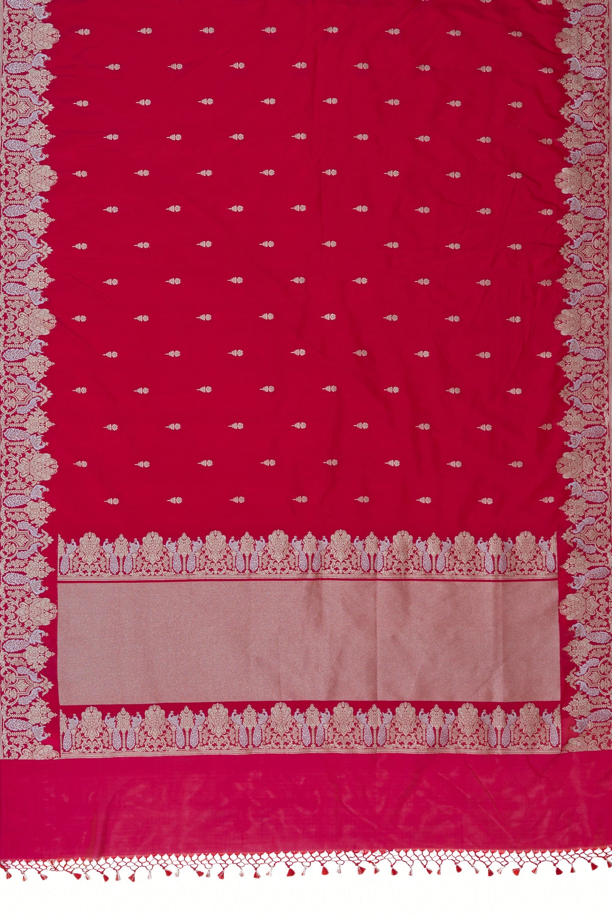 Dhoop Chaon Rani Red Katan Silk Banarasi Saree with Dual Zari border