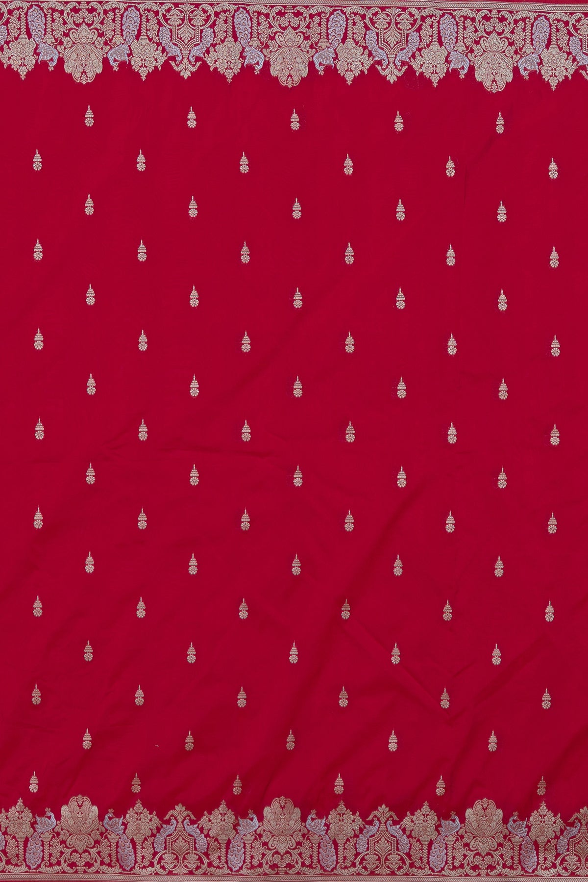 Dhoop Chaon Rani Red Katan Silk Banarasi Saree with Dual Zari border
