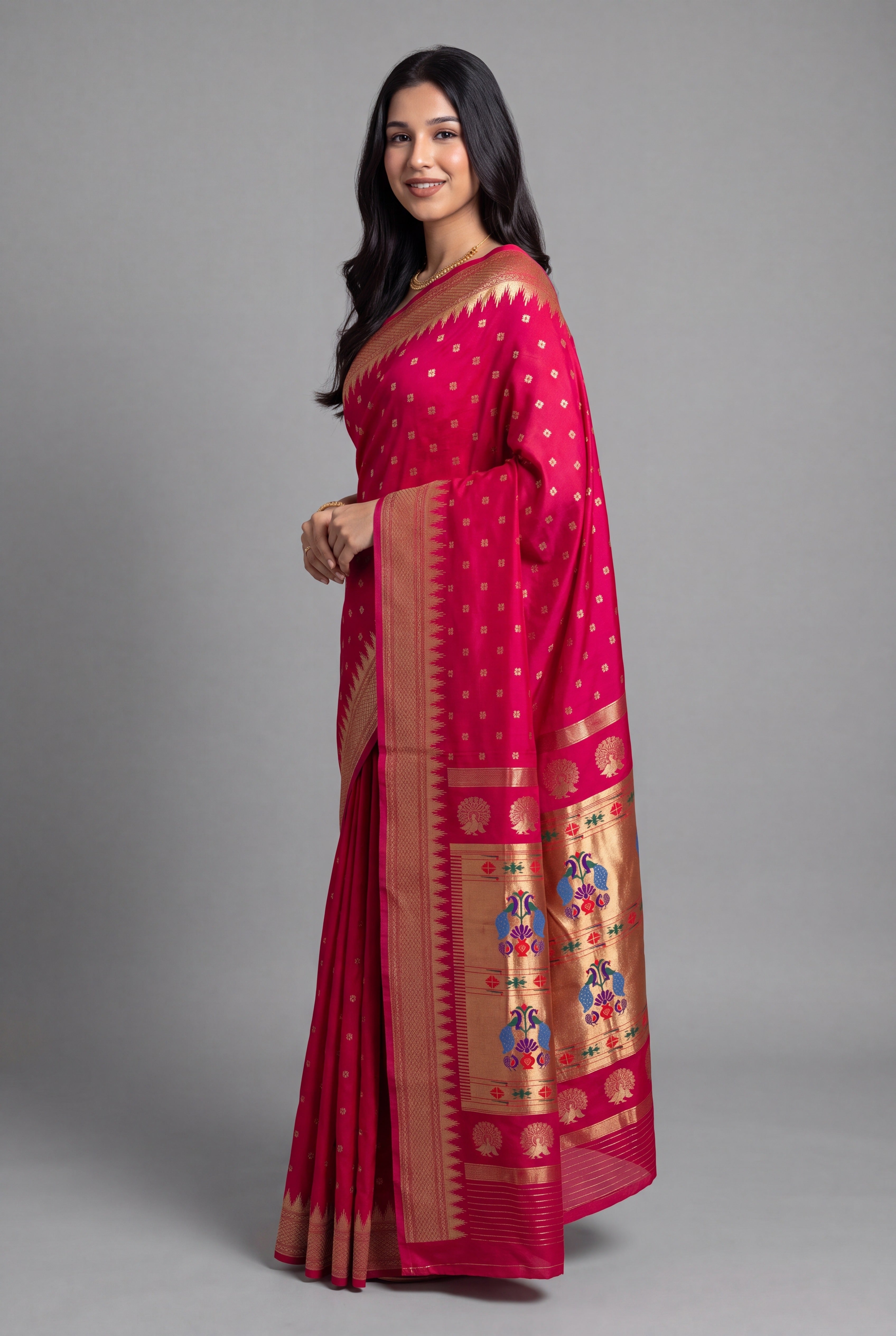 Dhoop Chaon Red Rani Katan Silk Paithani Saree with Irkal border