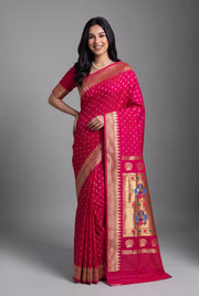 Dhoop Chaon Red Rani Katan Silk Paithani Saree with Irkal border