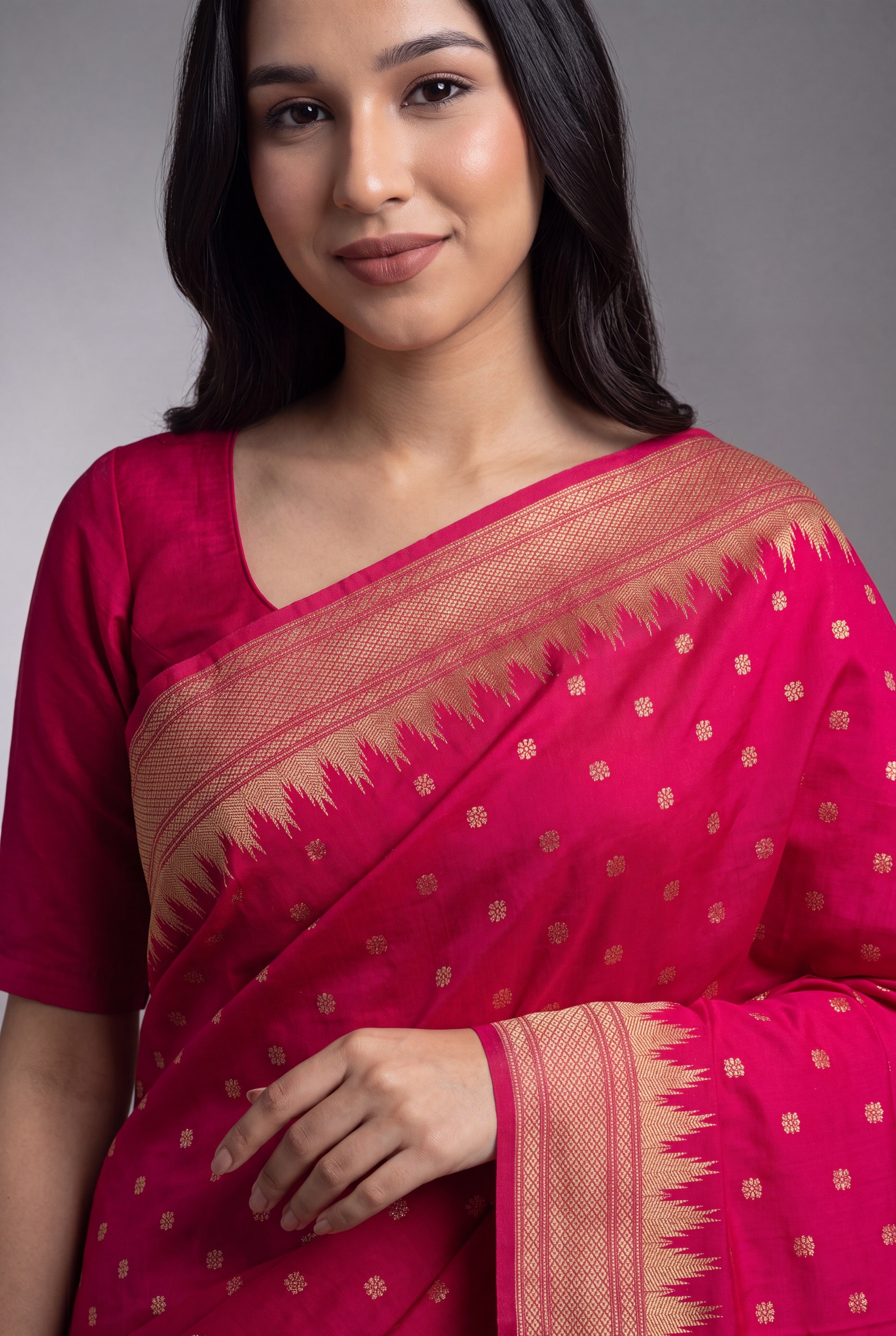 Dhoop Chaon Red Rani Katan Silk Paithani Saree with Irkal border