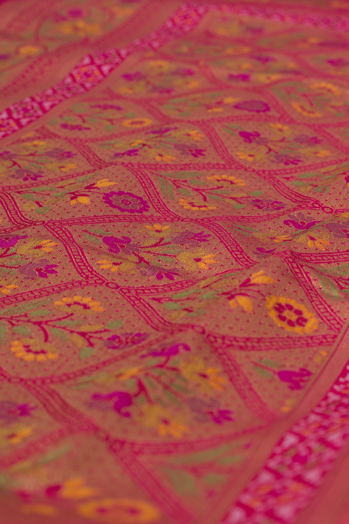 Dusty Pink Tussar Silk Patola Saree with Resham Threadwork Pallu
