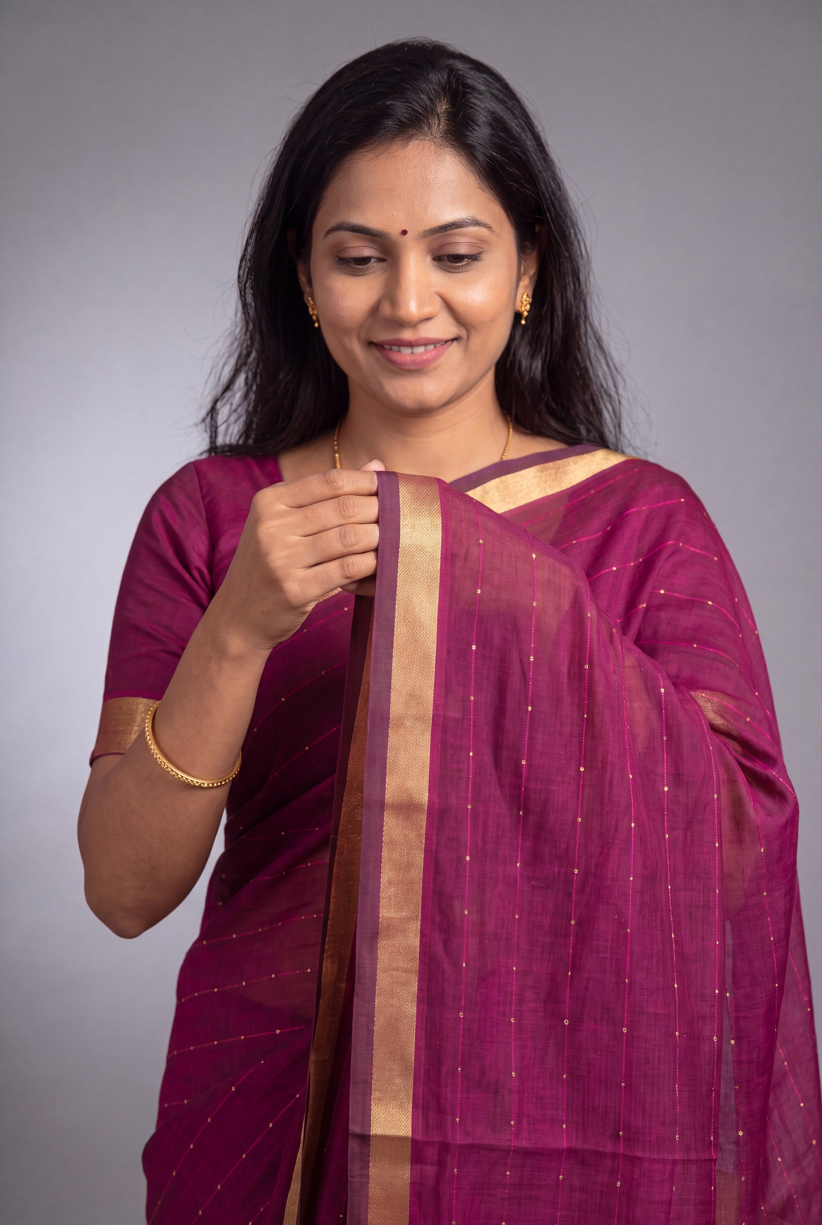 Dusty Rose Jamdhani Cotton Paithani with Tarumayura Pallu and Lakdipatta border