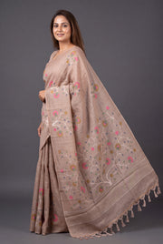 Earthy Beige Cotton Saree with Kusumāvalī Print