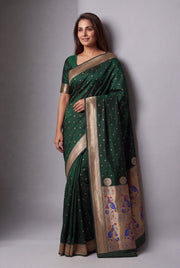 Emerald Green Katan Silk Paithani Saree with Mayuramala Pallu and Meena butti