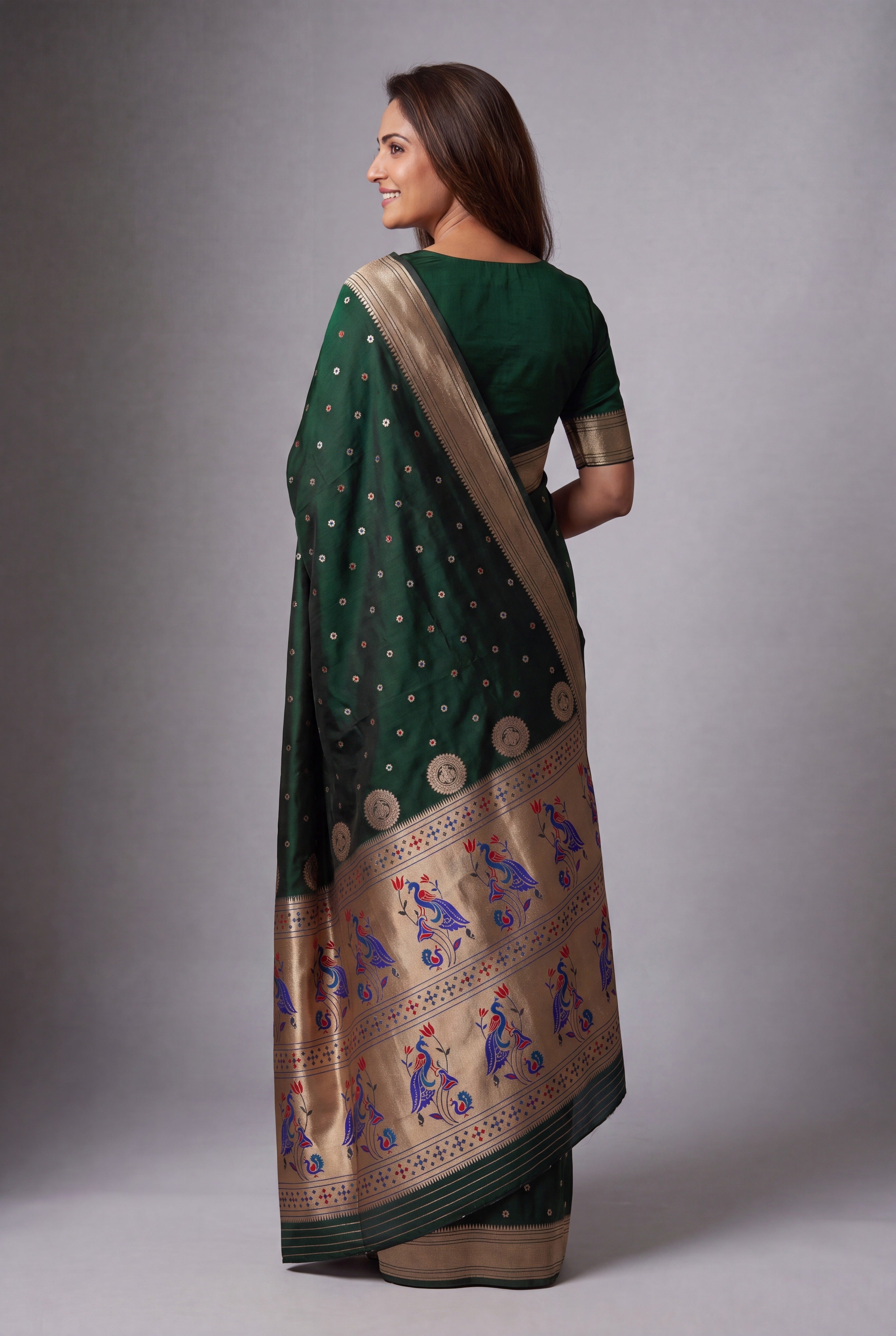 Emerald Green Katan Silk Paithani Saree with Mayuramala Pallu and Meena butti