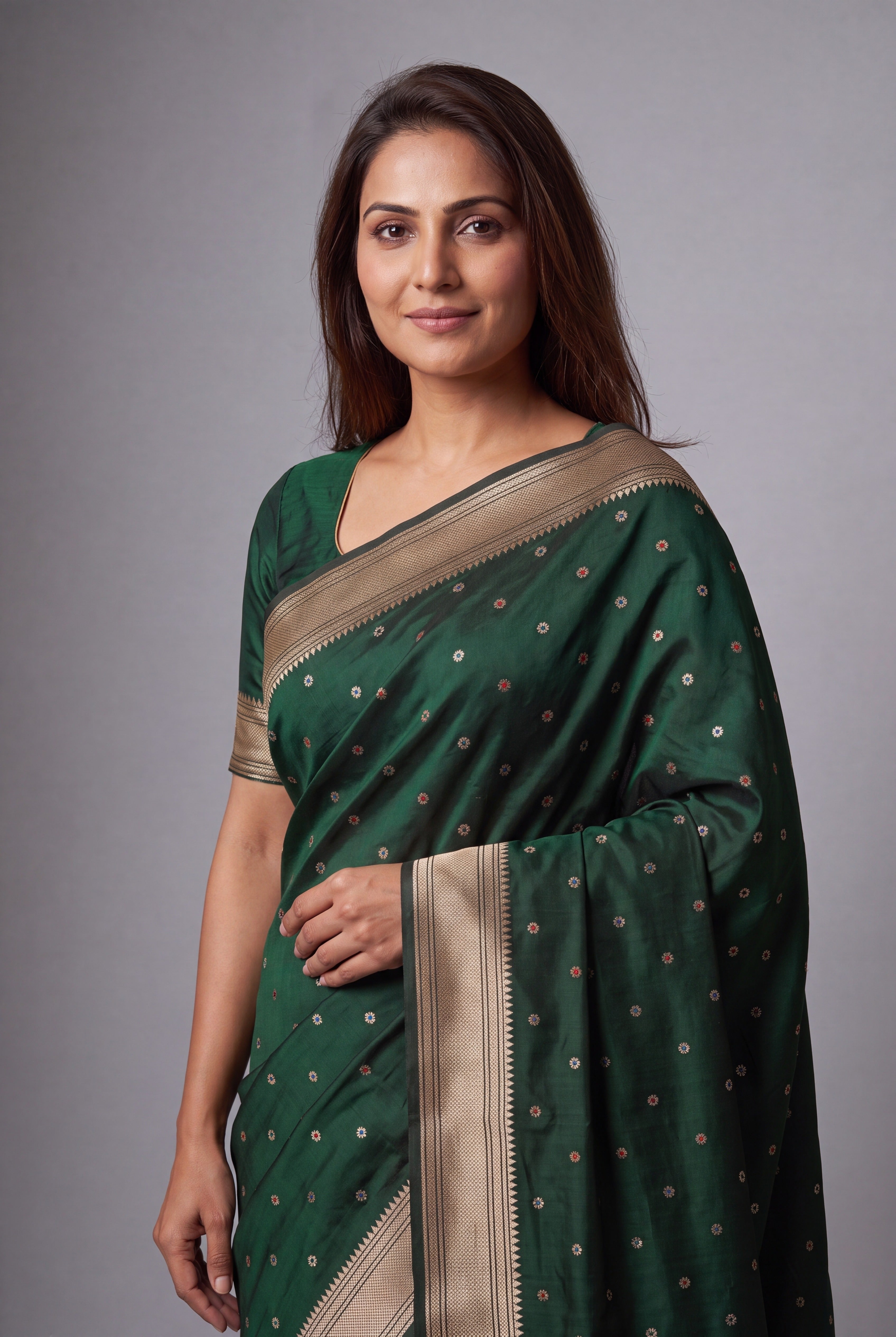 Emerald Green Katan Silk Paithani Saree with Mayuramala Pallu and Meena butti