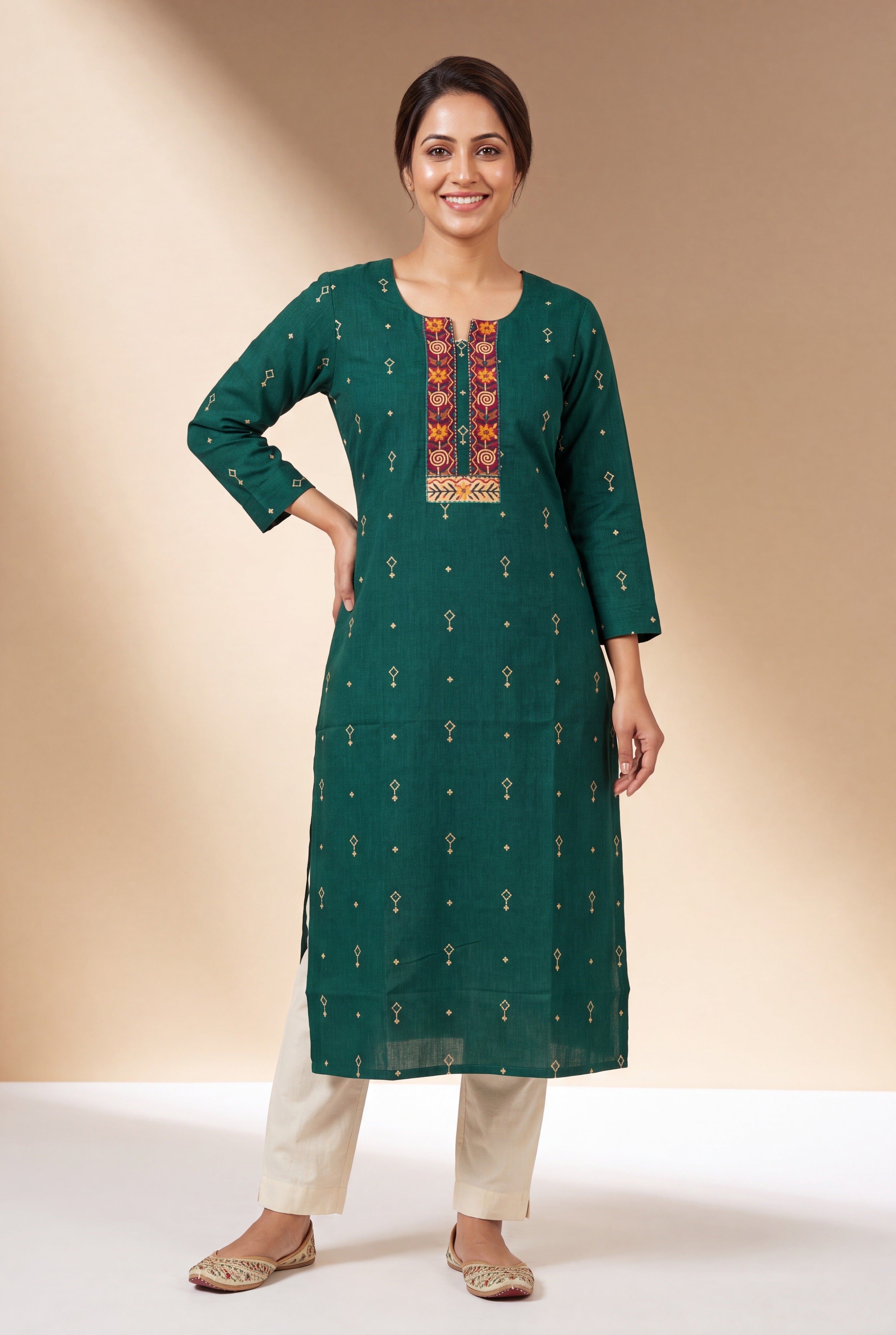 Forest Green Kurti with Sumana threadwork
