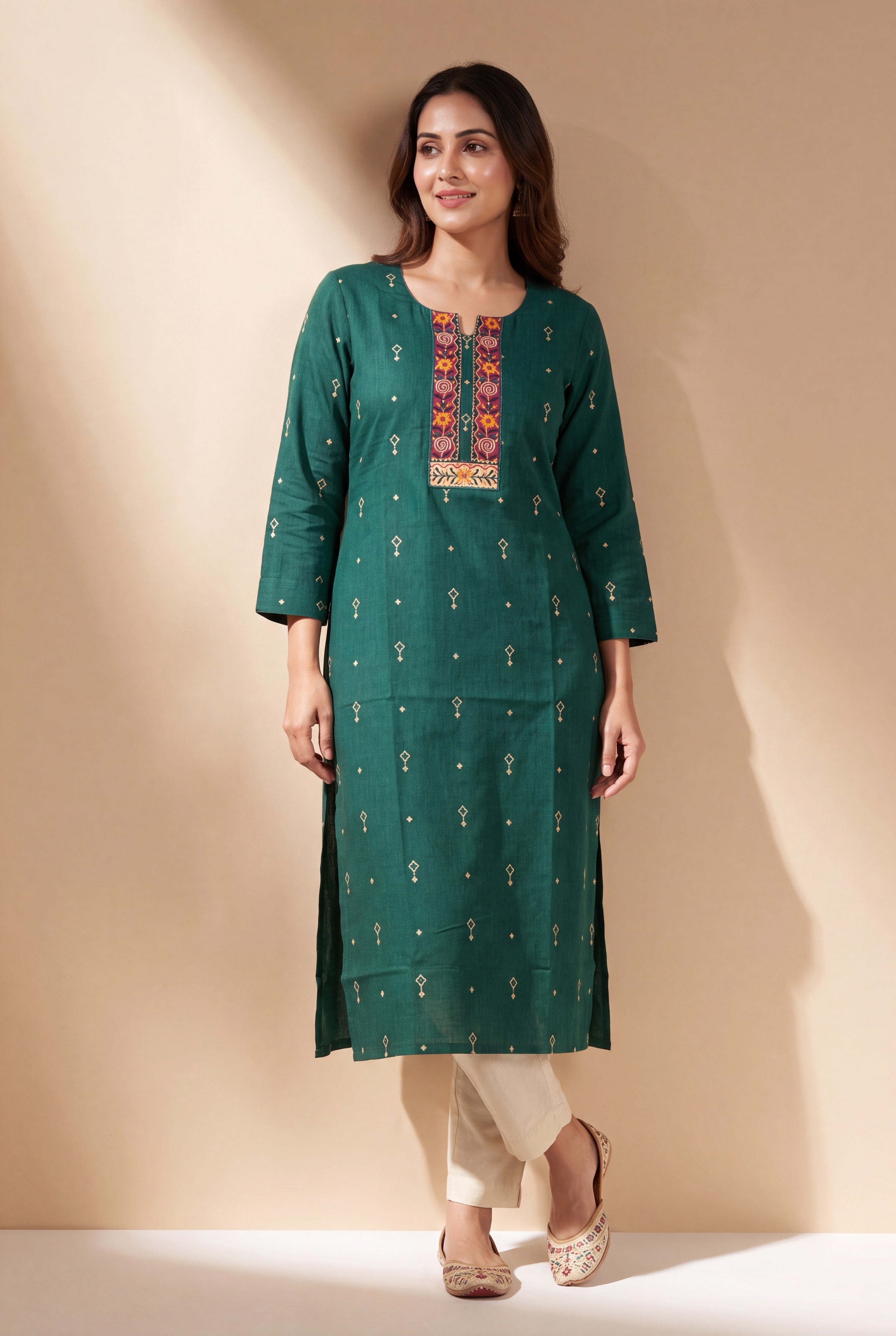 Forest Green Kurti with Sumana threadwork