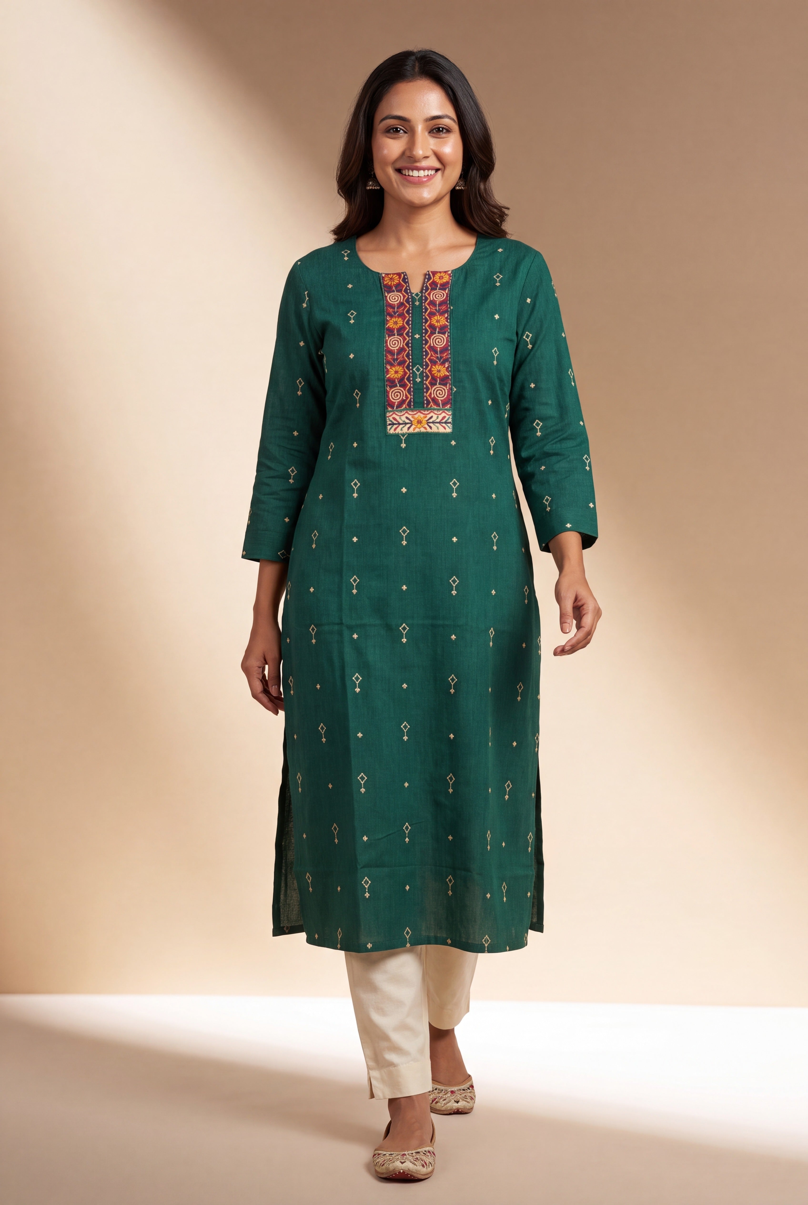 Forest Green Kurti with Sumana threadwork