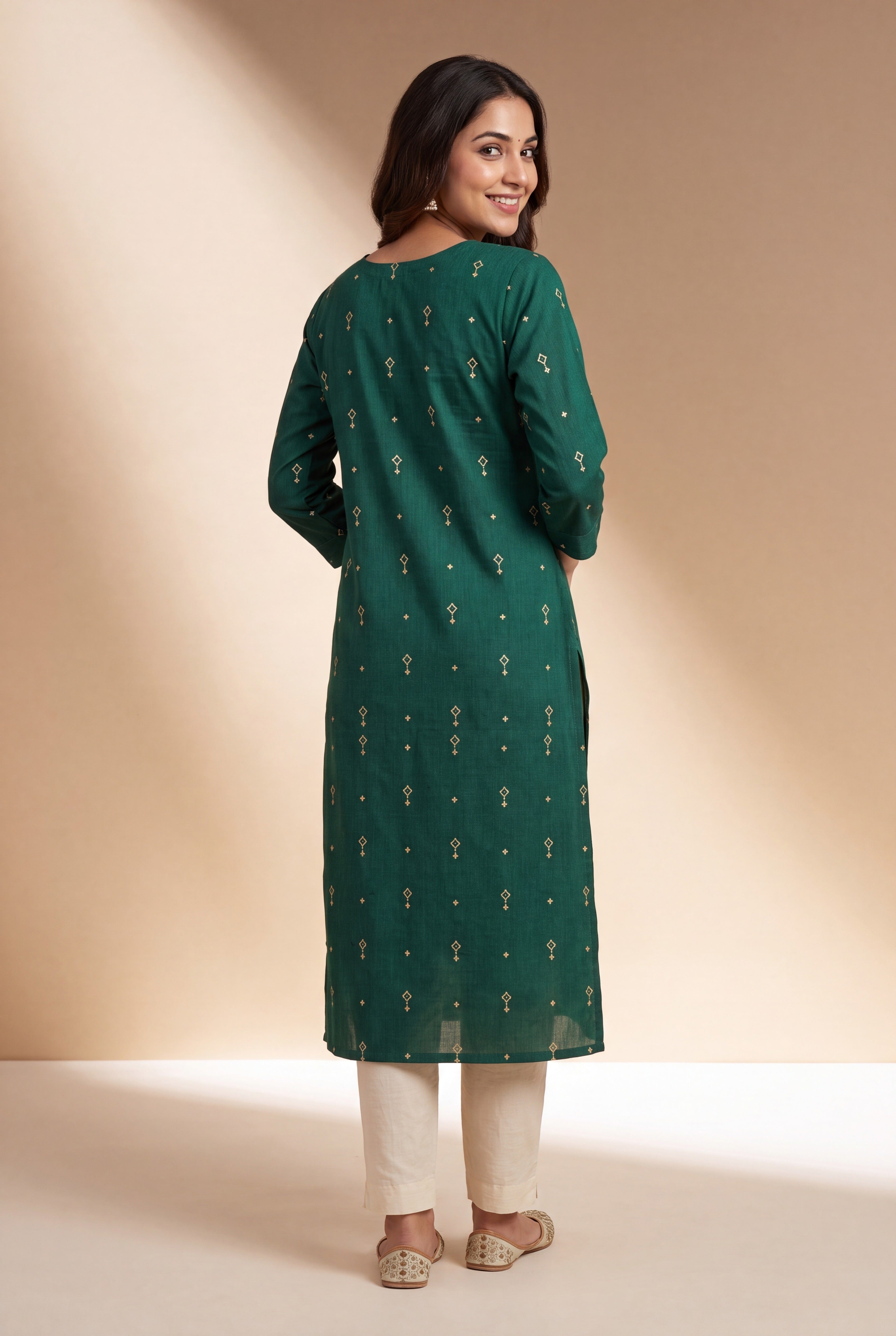 Forest Green Kurti with Sumana threadwork