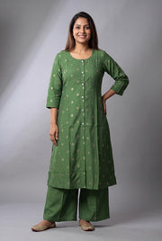 Forest Green Kusumamālā Co-ord Set with Silver Zari butti