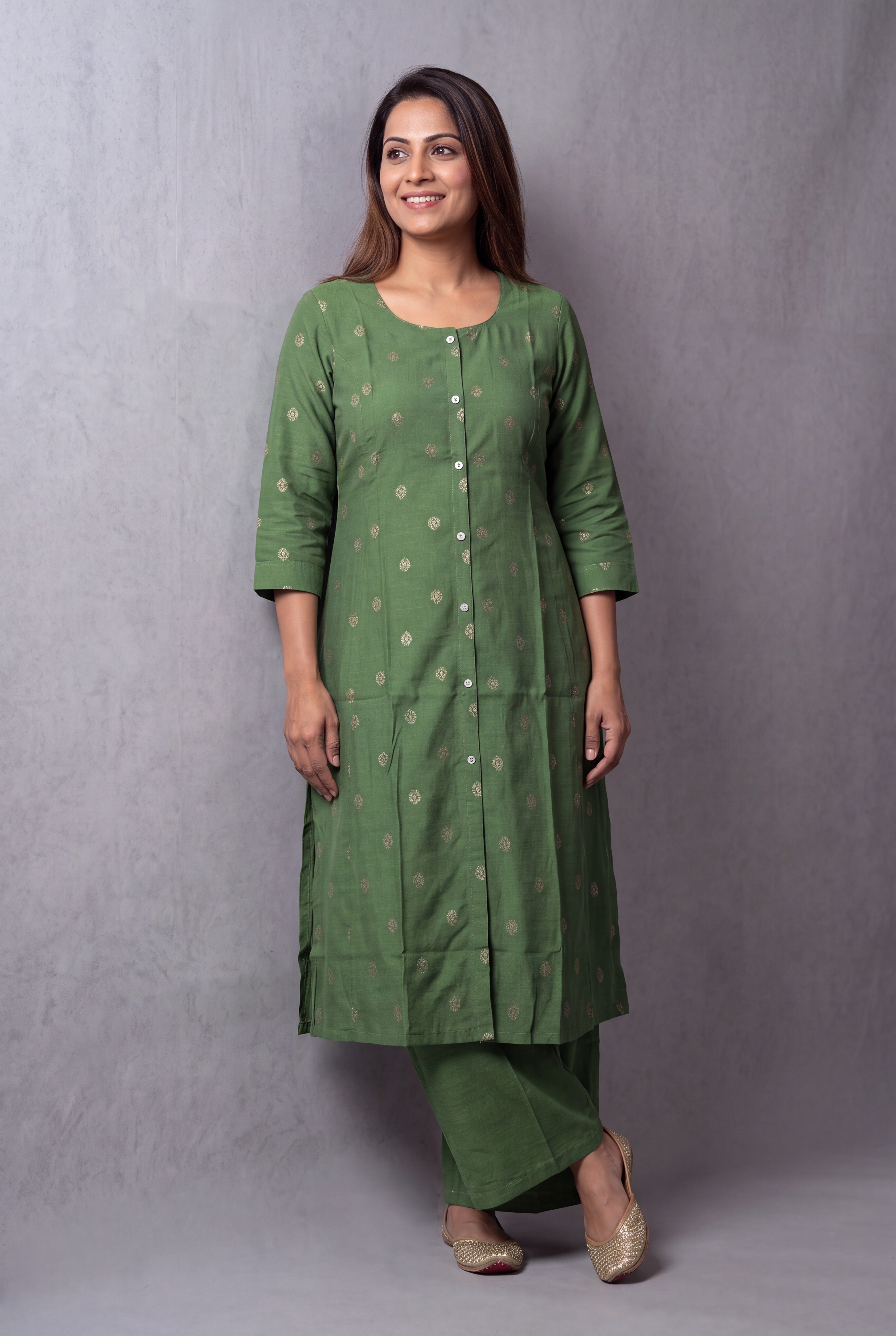 Forest Green Kusumamālā Co-ord Set with Silver Zari butti