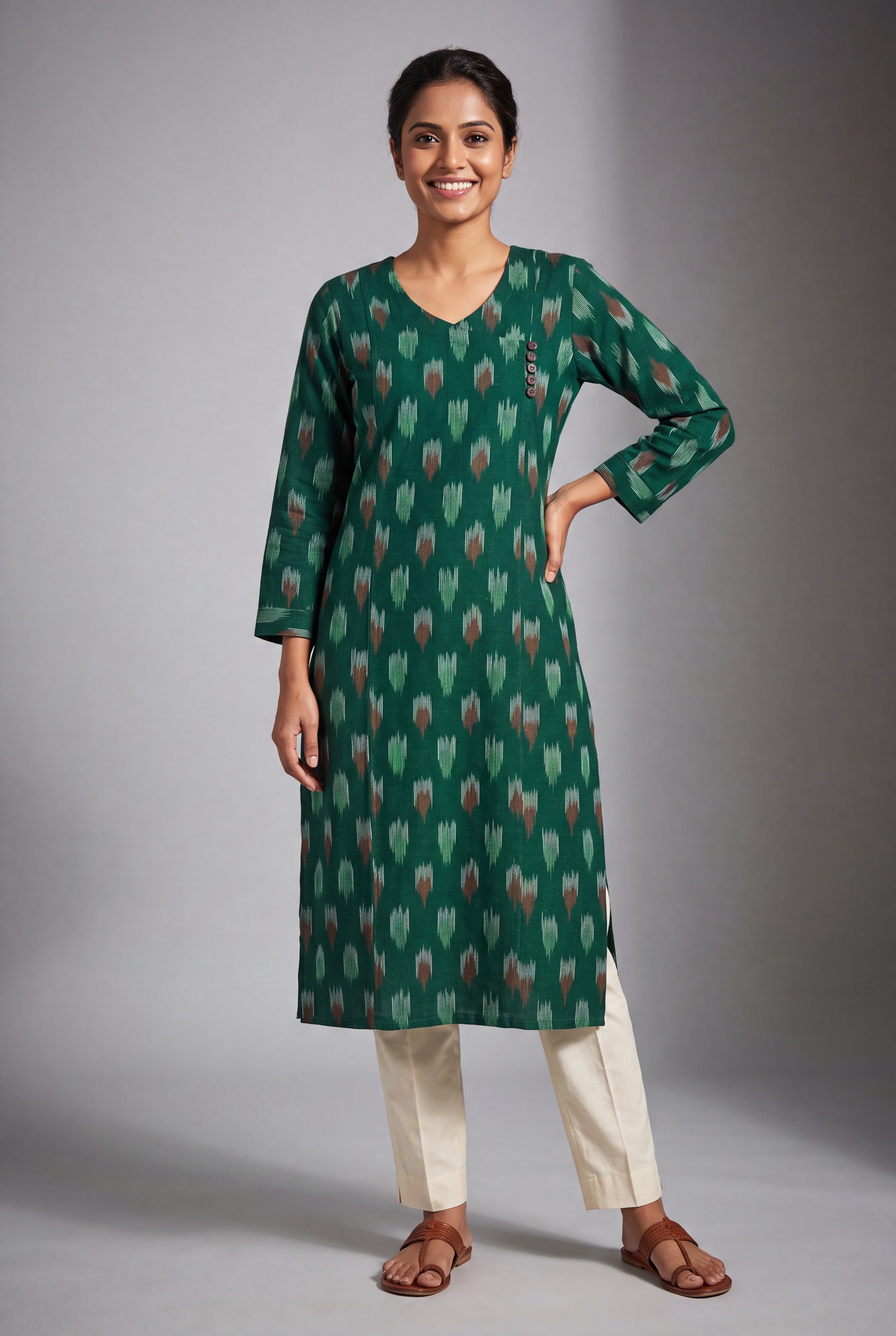 Forest Green Vanya Ikkat Angarkha Kurti