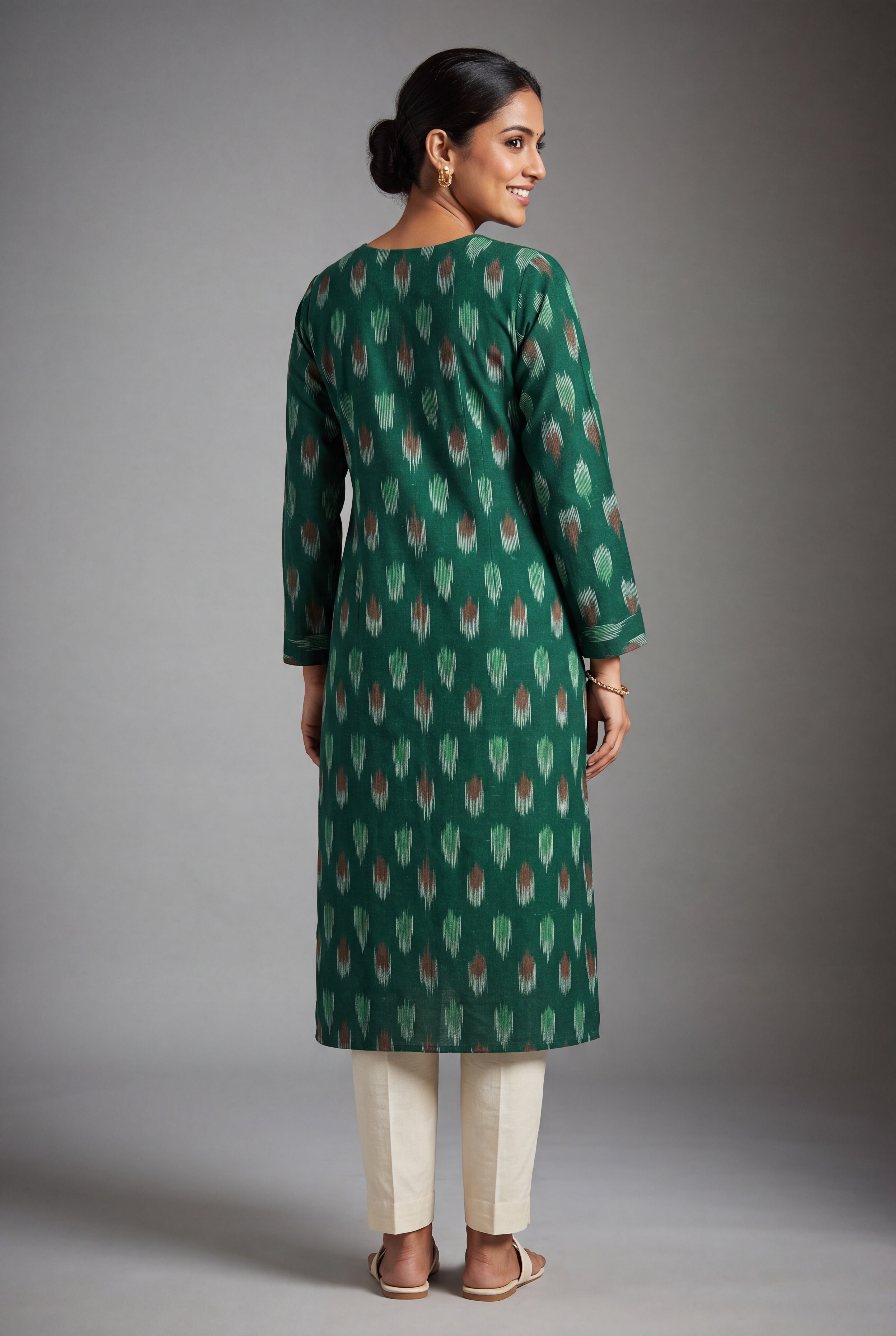 Forest Green Vanya Ikkat Angarkha Kurti