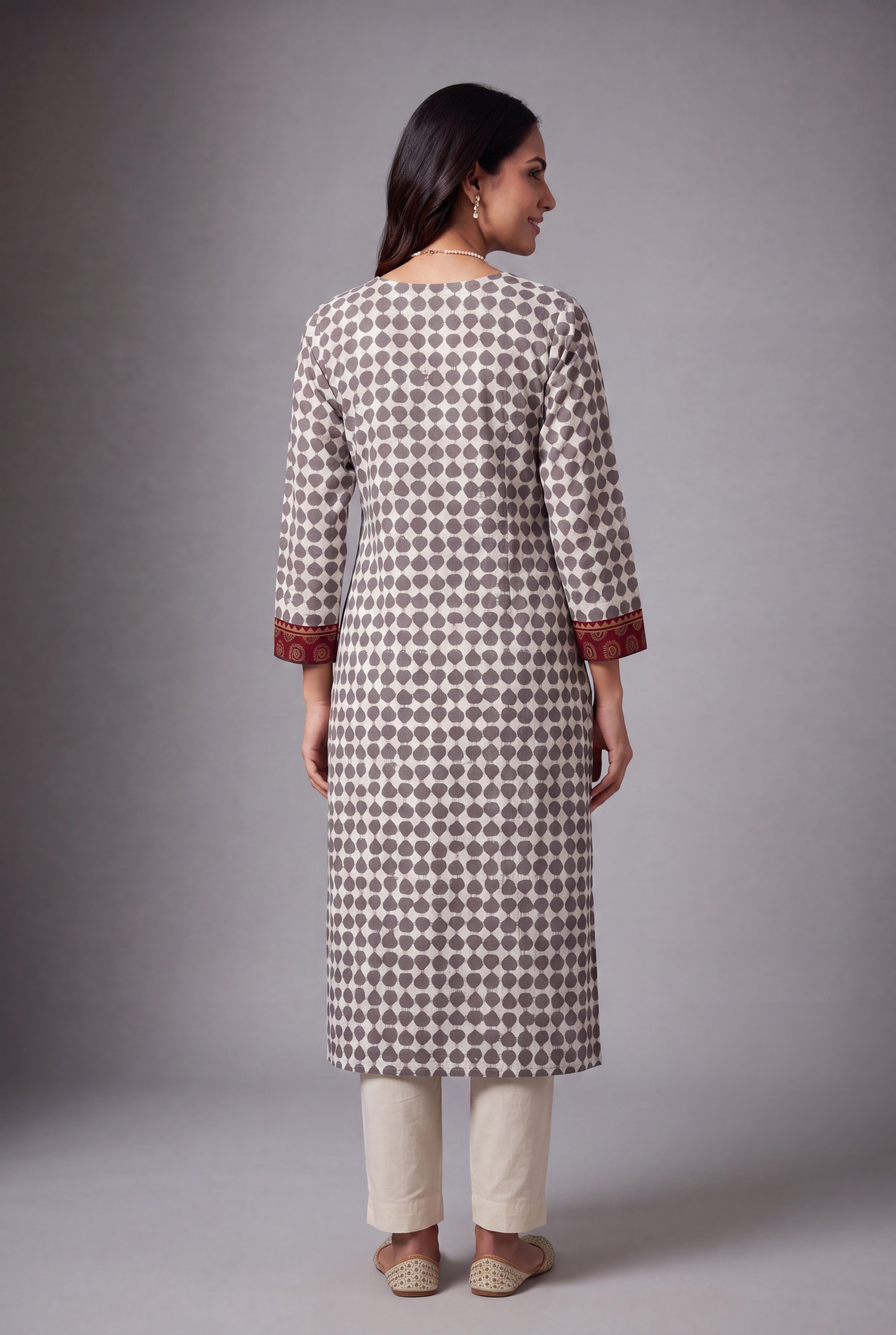 Grey Kairav Kurti with Ajrakh Print and Geometric body