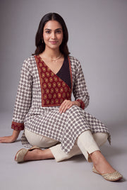 Grey Kairav Kurti with Ajrakh Print and Geometric body