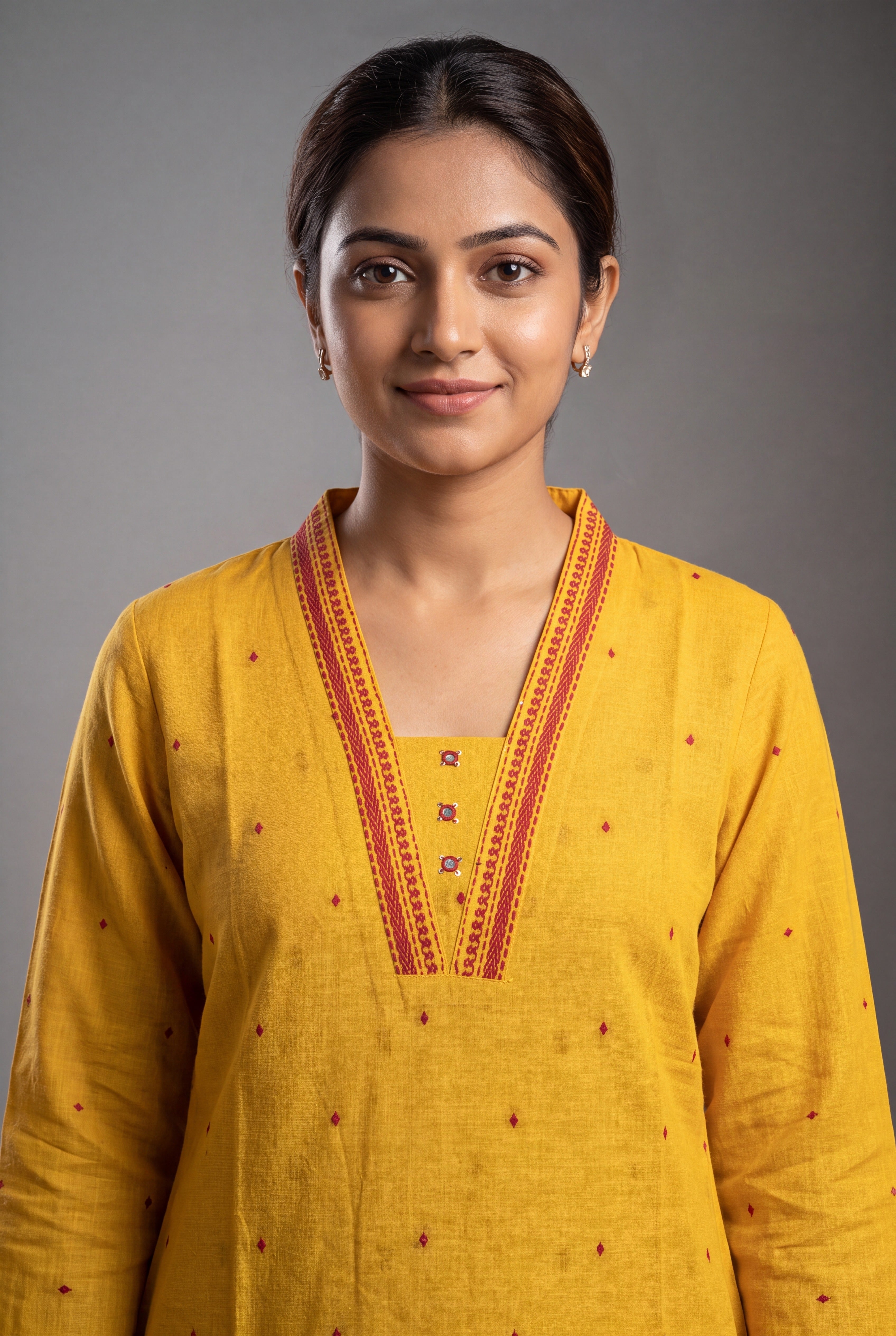 Haldi Yellow Cotton Kurti with Rakta bindu threadwork