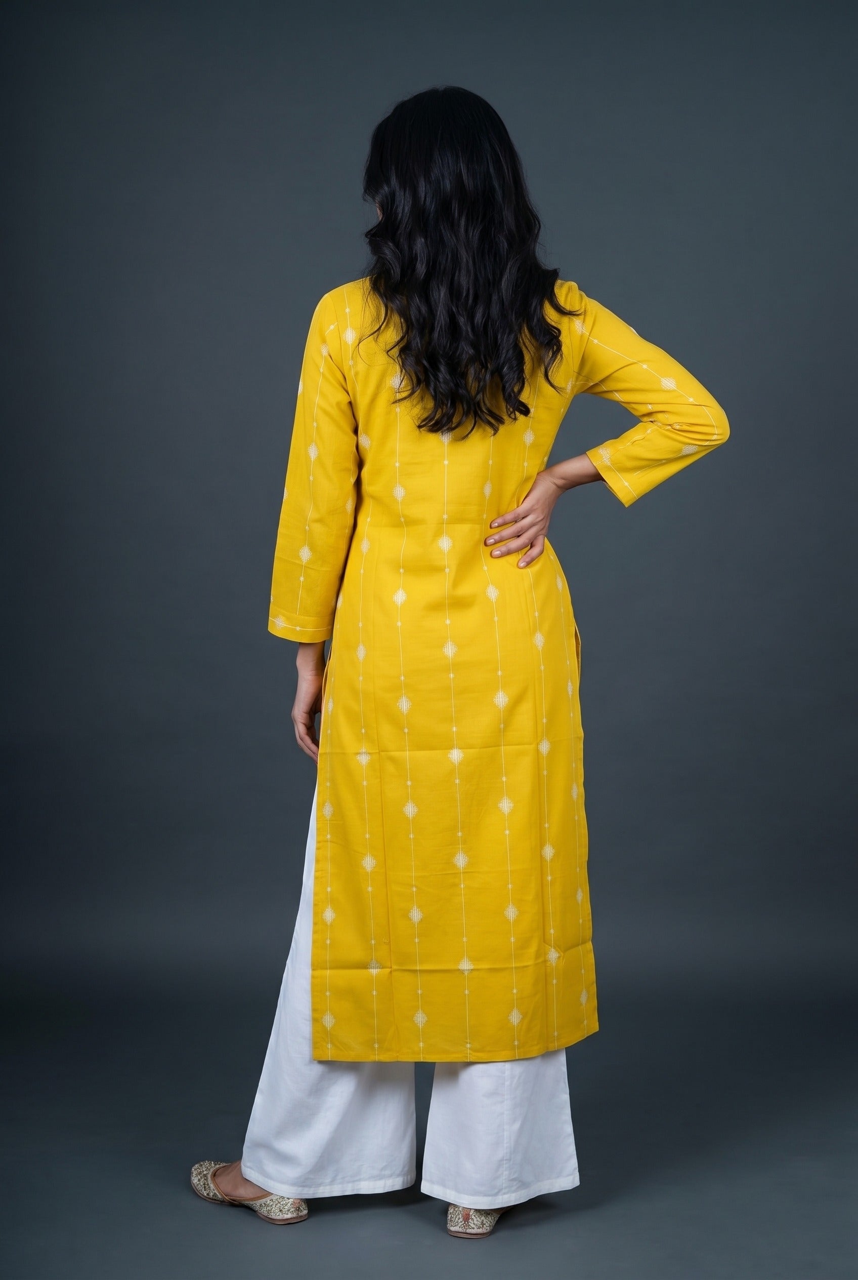 Haldi Yellow Cotton Kurti with Resham Threadwork and Sequins