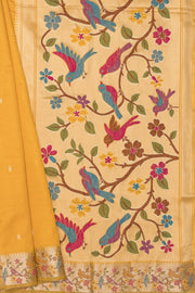 Haldi Yellow Tussar Silk Paithani Saree with Pakṣivana Pallu