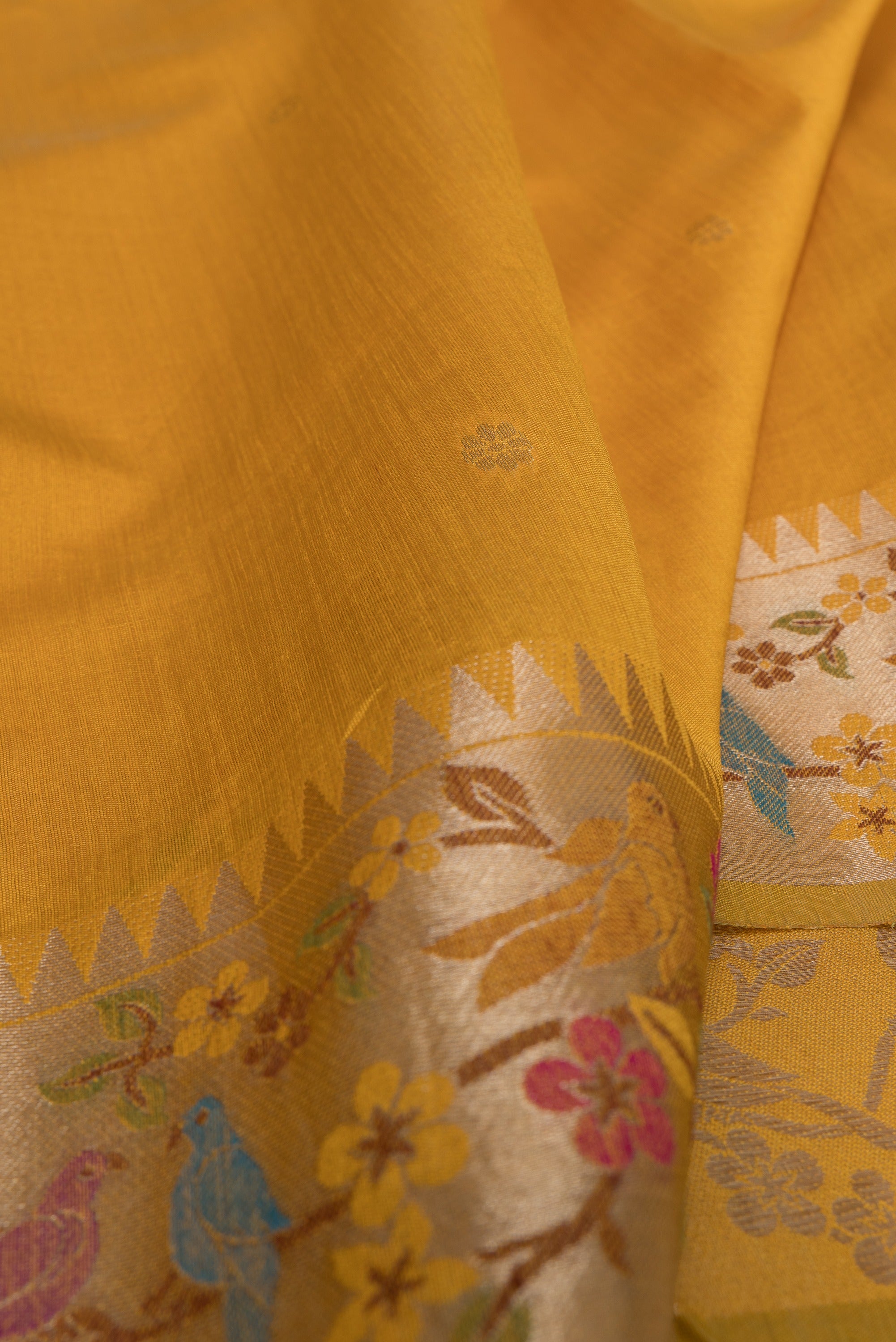 Haldi Yellow Tussar Silk Paithani Saree with Pakṣivana Pallu
