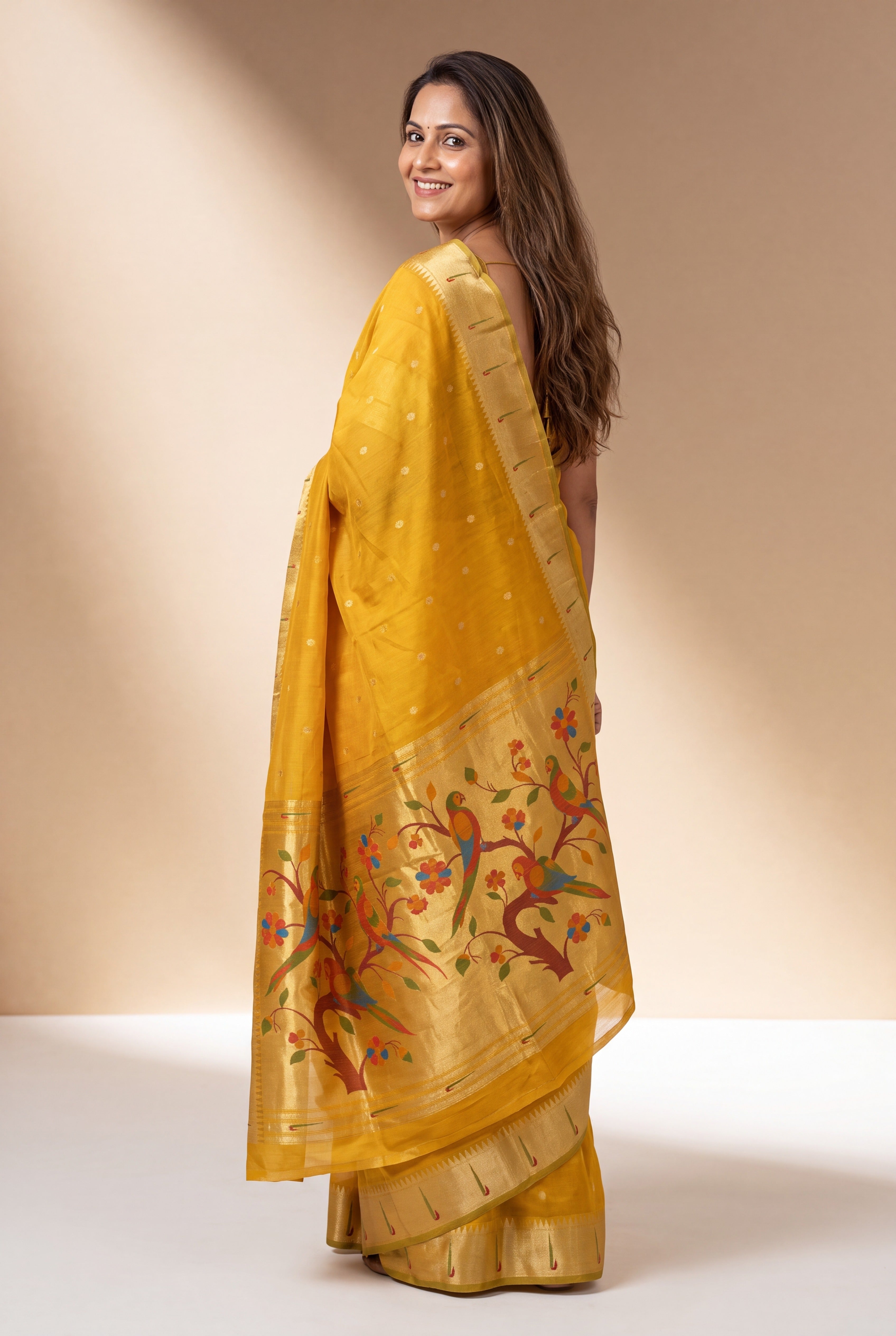 Haldi Yellow Tussar Silk Paithani Saree with Śukavṛkṣa Pallu
