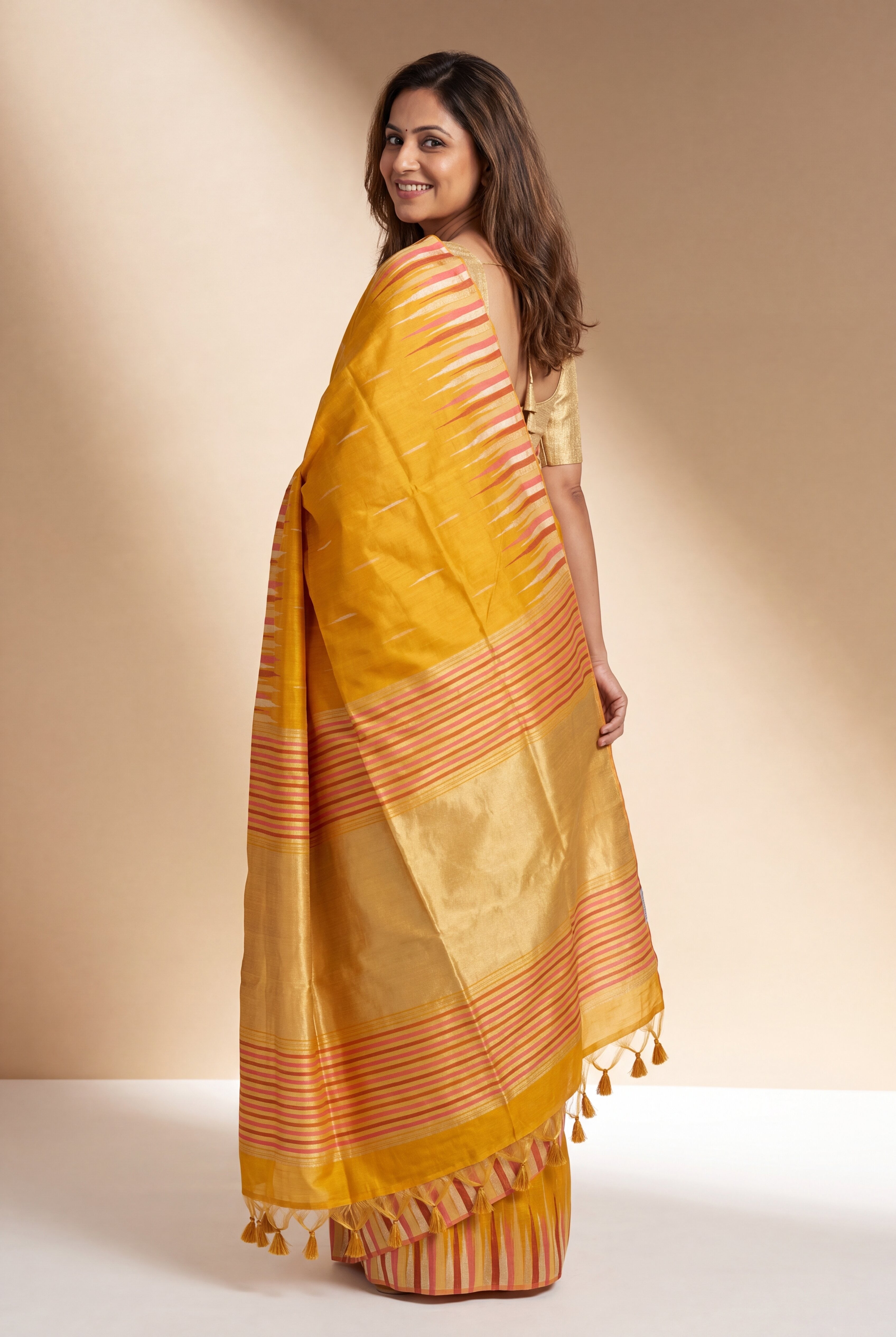 Haldi Yellow Tussar Silk Saree with Resham and Zari Irkal border