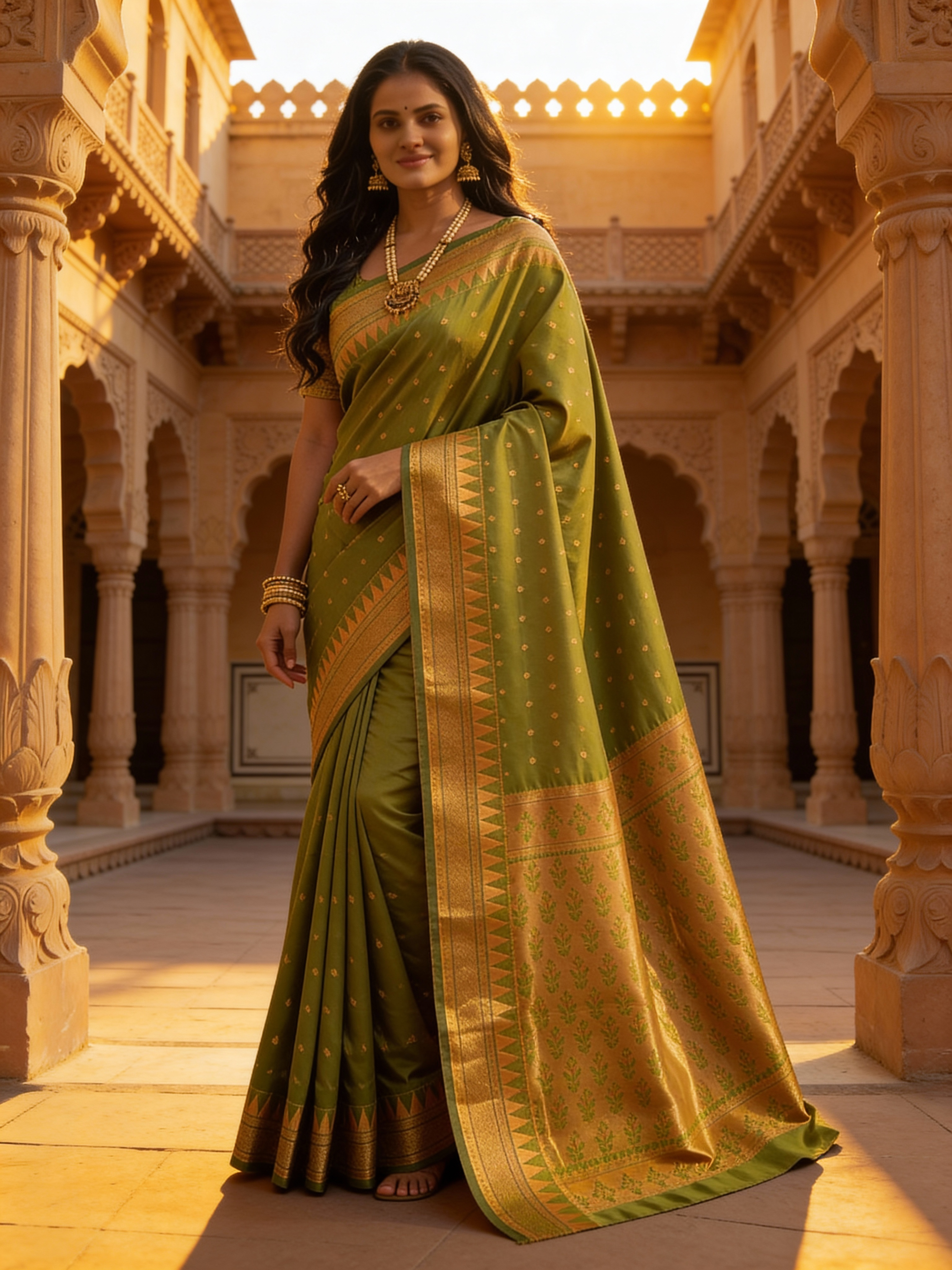 Henna Green Apurva Silk Paithani Saree with Chattai border
