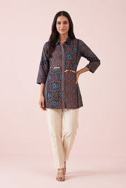 Burgundy and Navy Ajrakh-Inspired Shirt