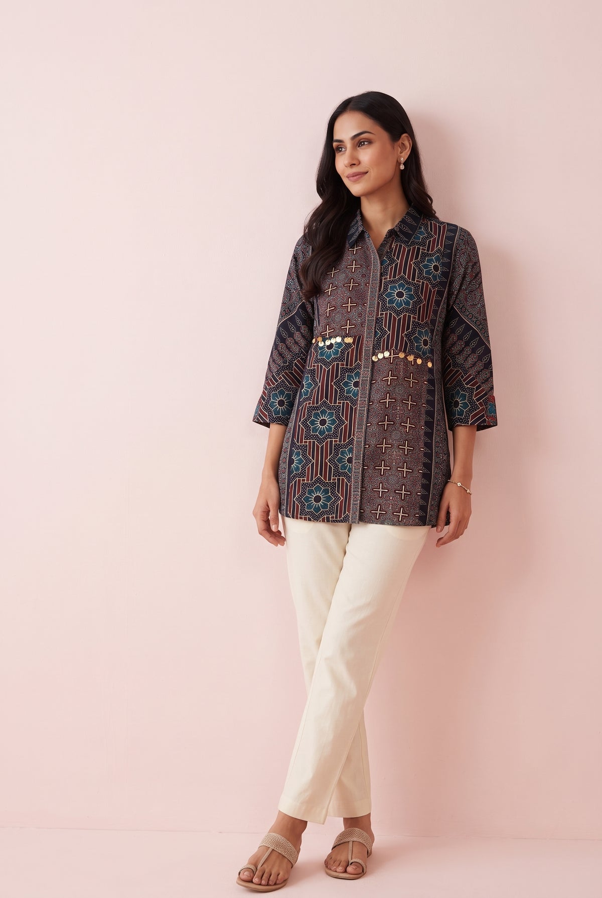 Burgundy and Navy Ajrakh-Inspired Shirt