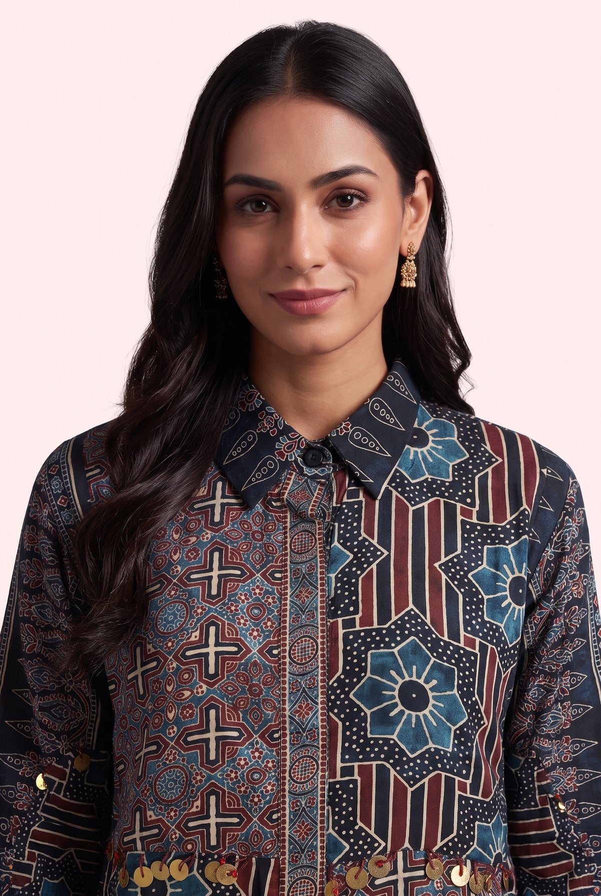 Burgundy and Navy Ajrakh-Inspired Shirt