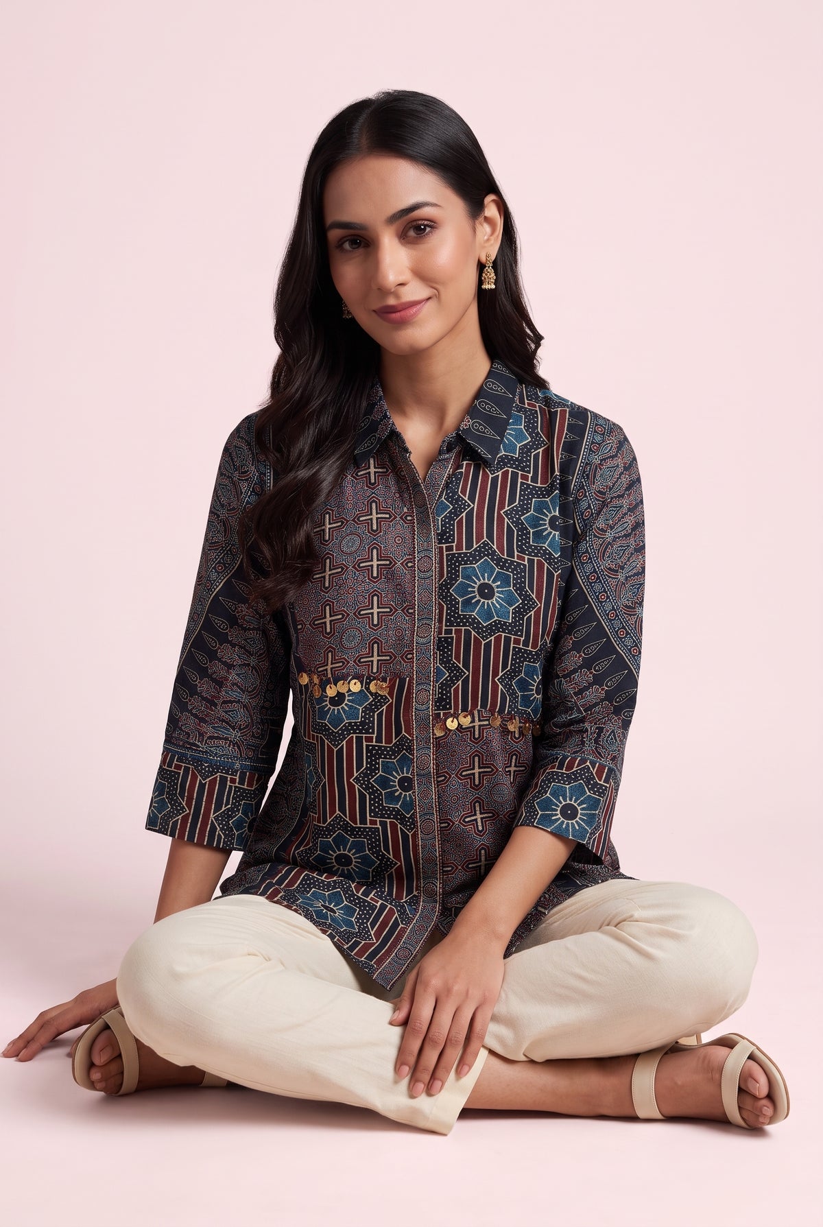 Burgundy and Navy Ajrakh-Inspired Shirt