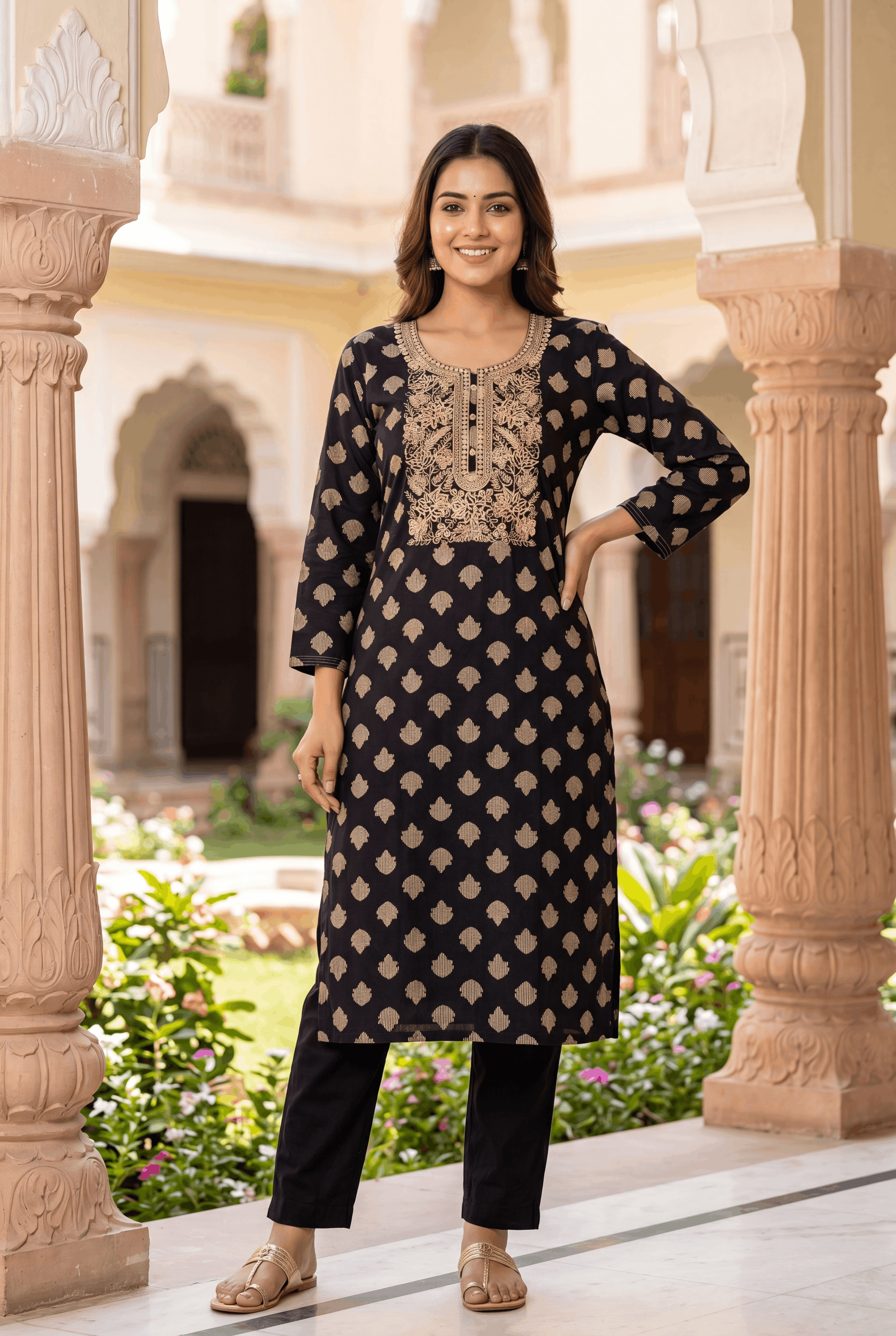 Black Cotton Kusumavali Kurti
