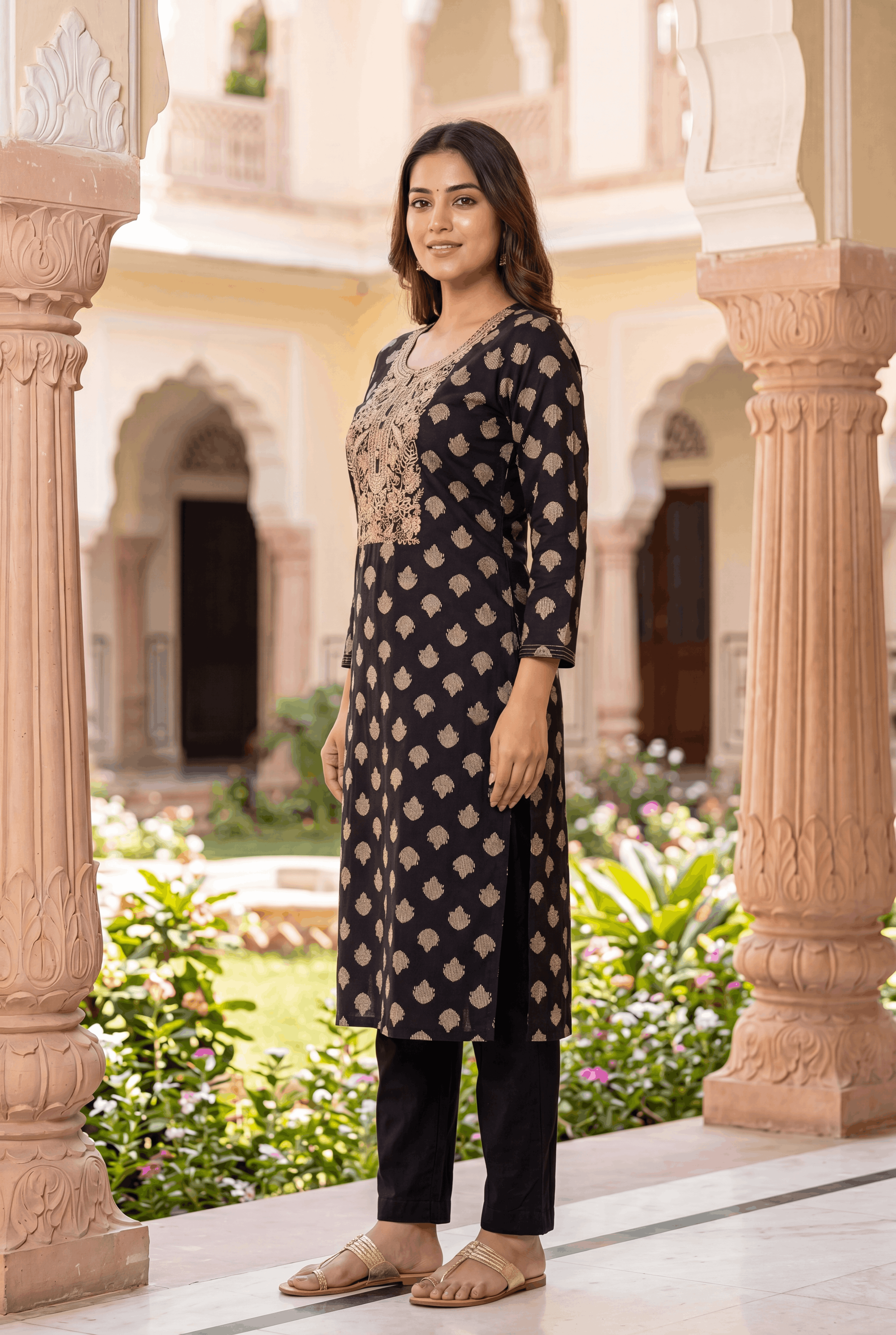 Black Cotton Kusumavali Kurti