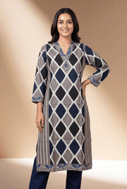 Slate Grey Nilakṛti Kurti with Geometric Pattern