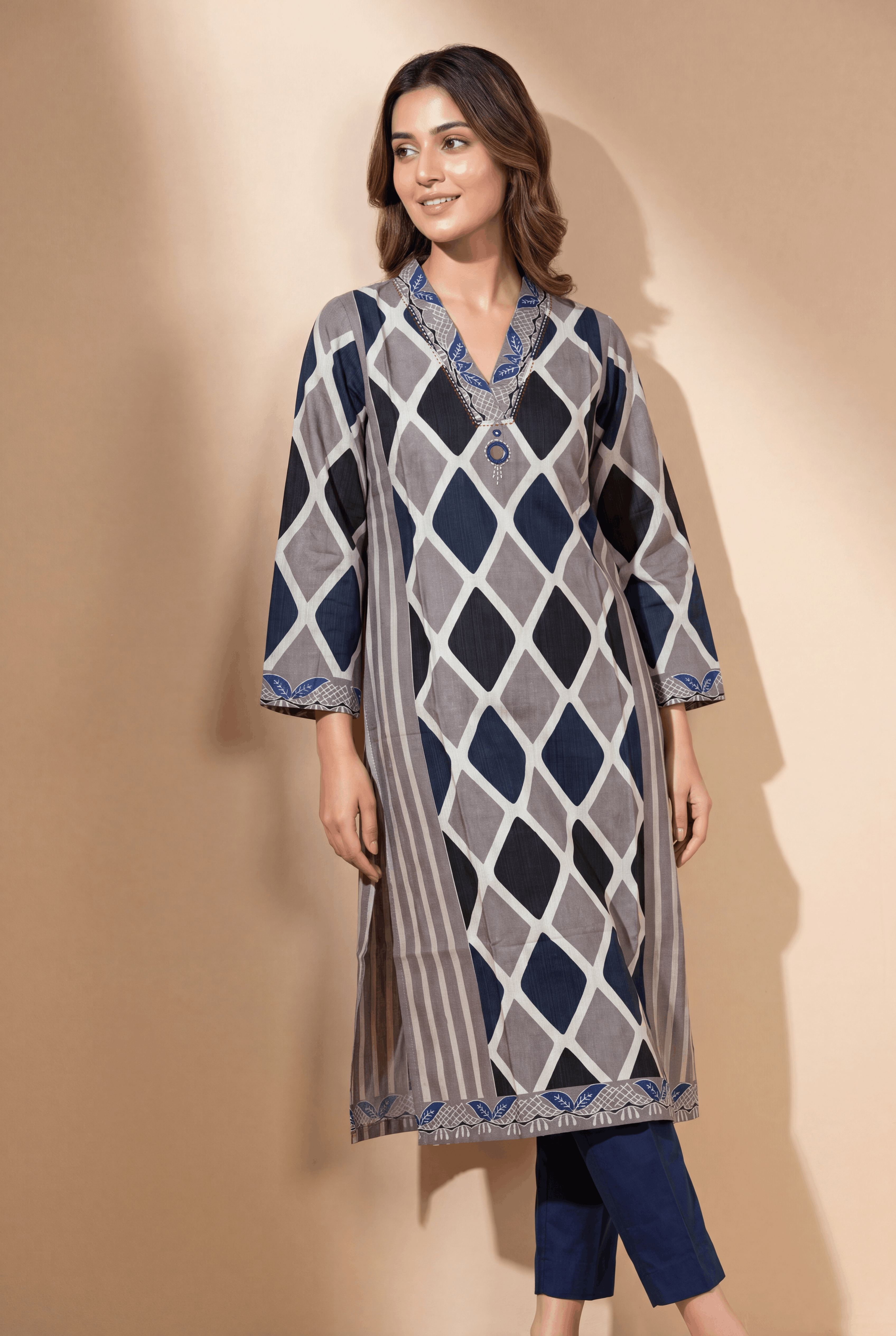 Slate Grey Nilakṛti Kurti with Geometric Pattern