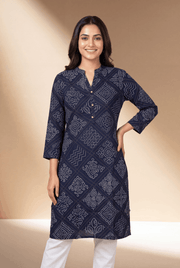 Navy Blue Bindulekha Kurti with Bandhani print