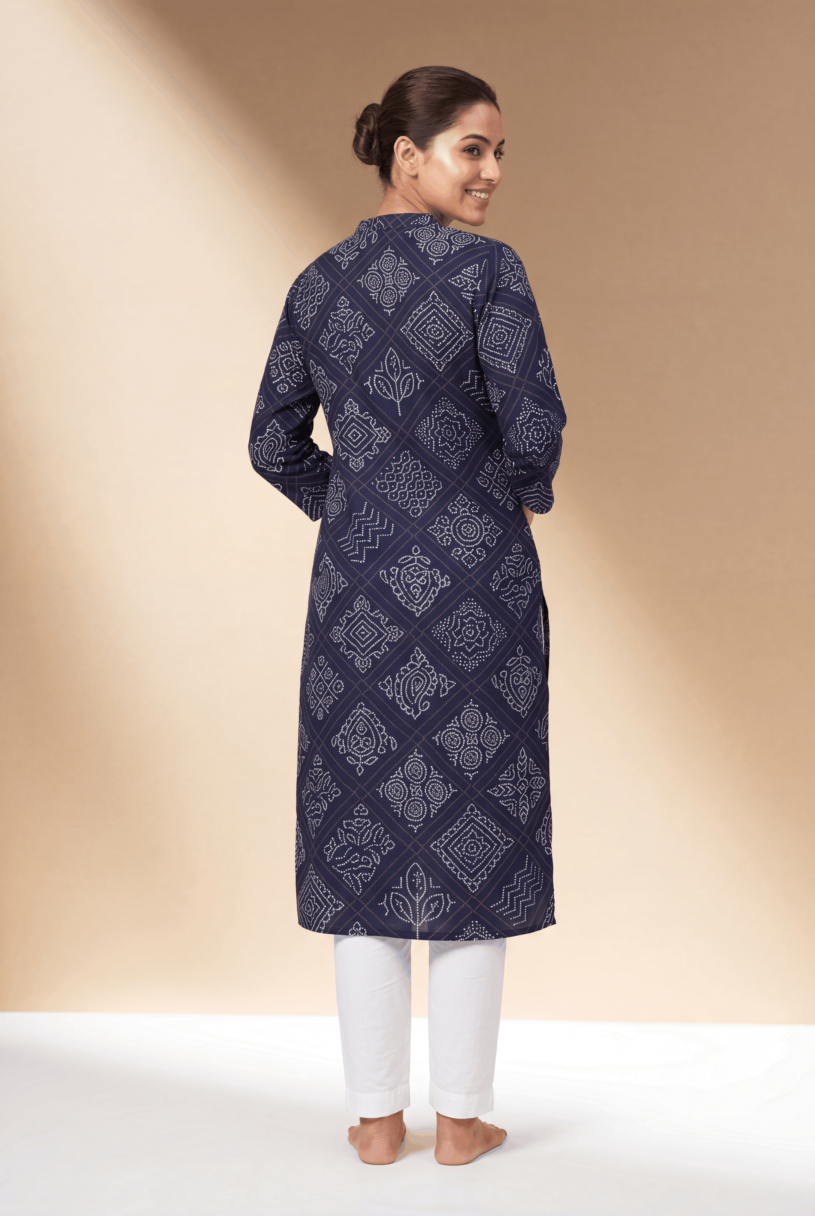 Navy Blue Bindulekha Kurti with Bandhani print