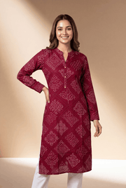 Red Binduraga Kurti with Bandhani Print