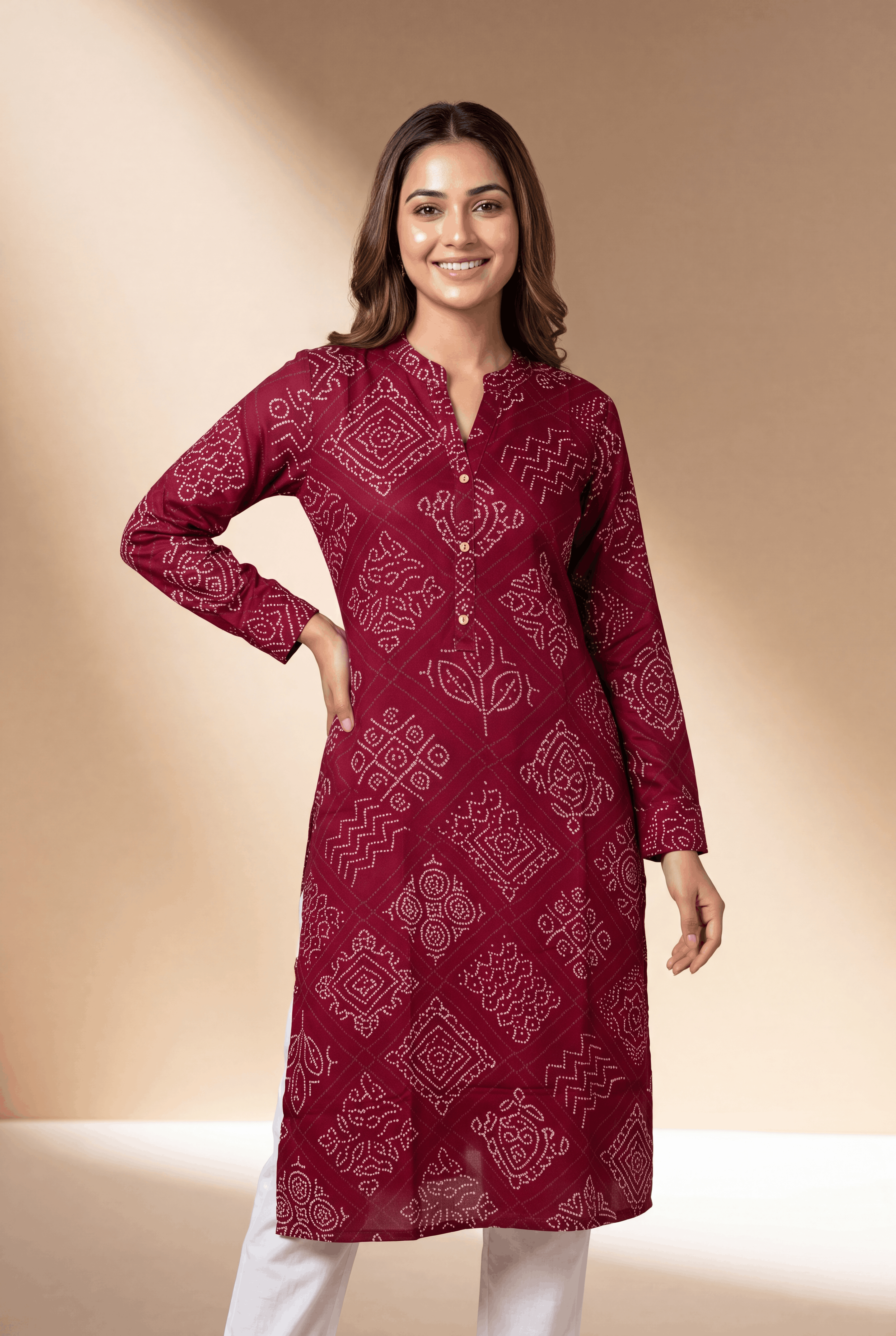Red Binduraga Kurti with Bandhani Print