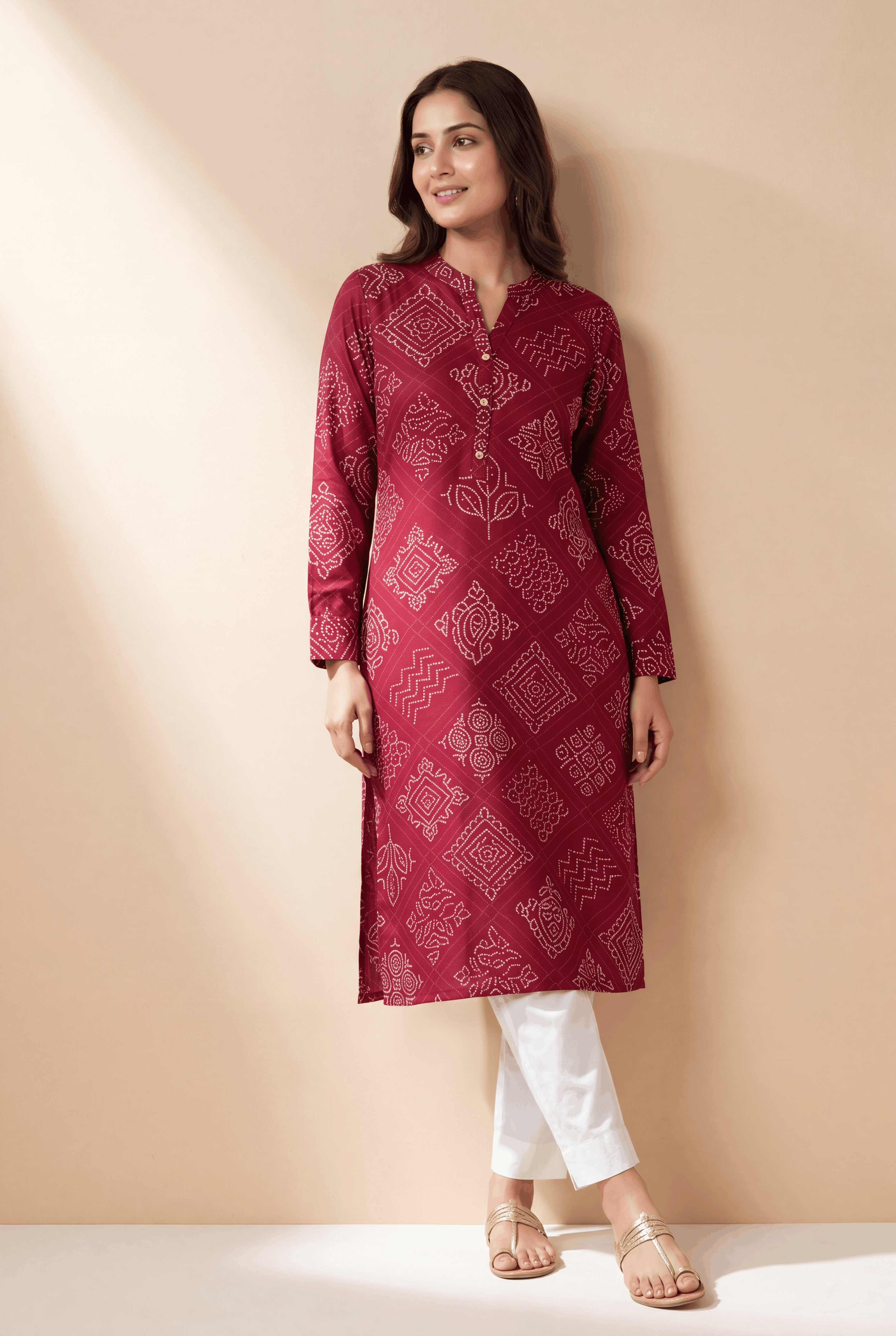 Red Binduraga Kurti with Bandhani Print