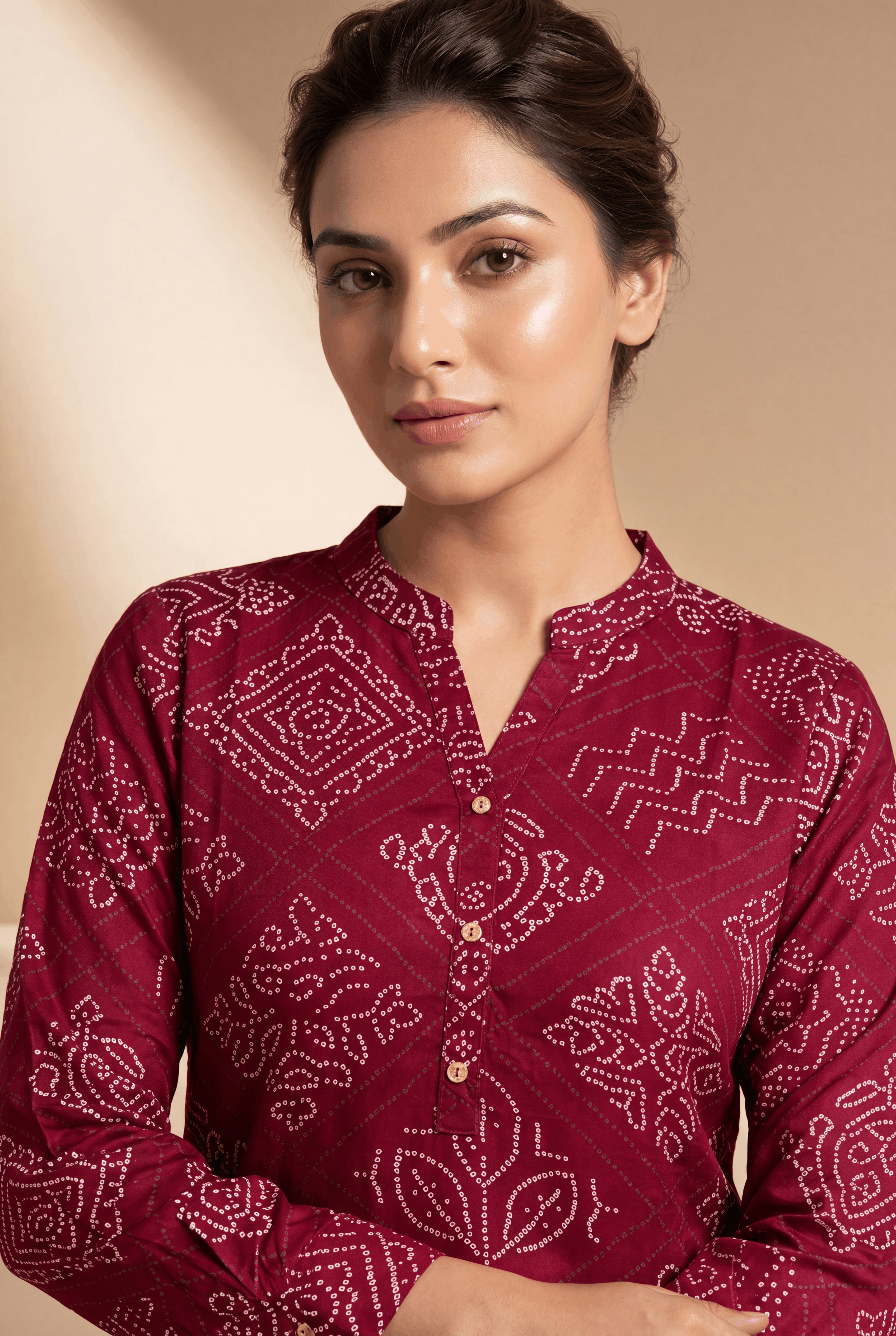 Red Binduraga Kurti with Bandhani Print