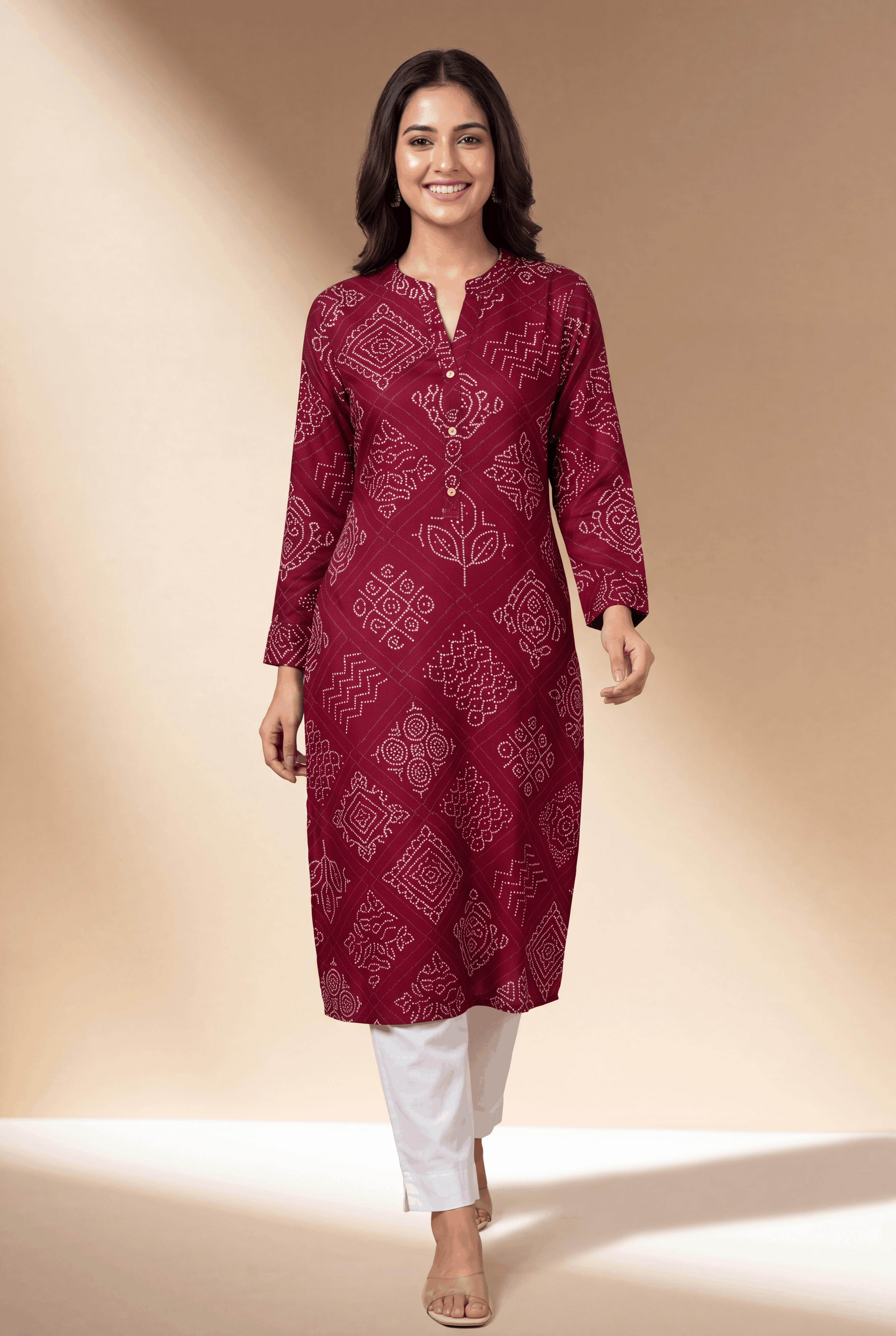 Red Binduraga Kurti with Bandhani Print