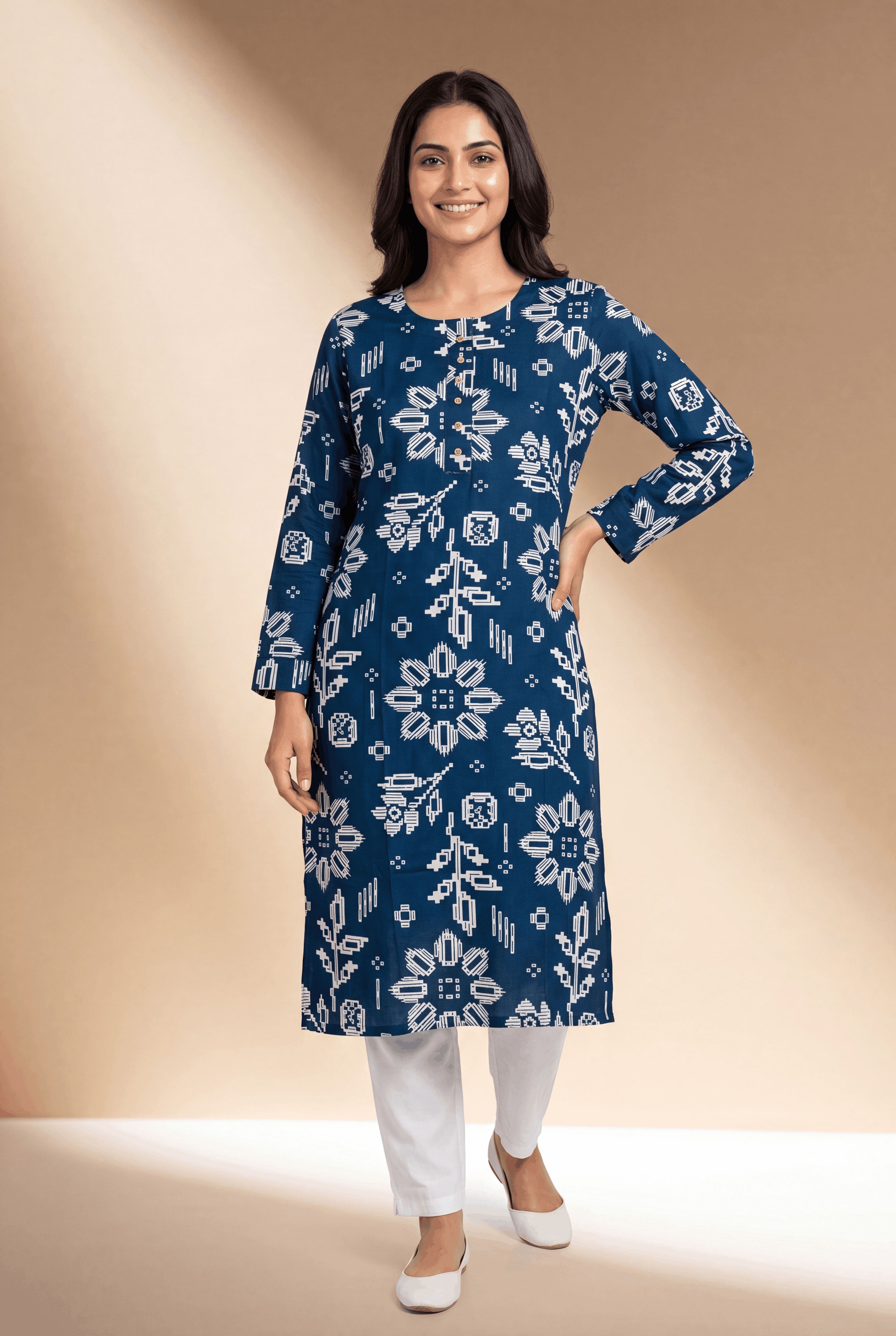 Blue Neelambra Kurti with Vaidehi Geometric Print