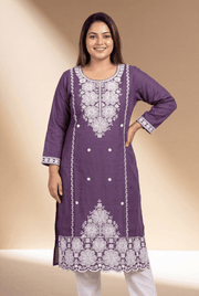 Lavender Cotton Kurti with Mrinalini Chikankari Embroidary