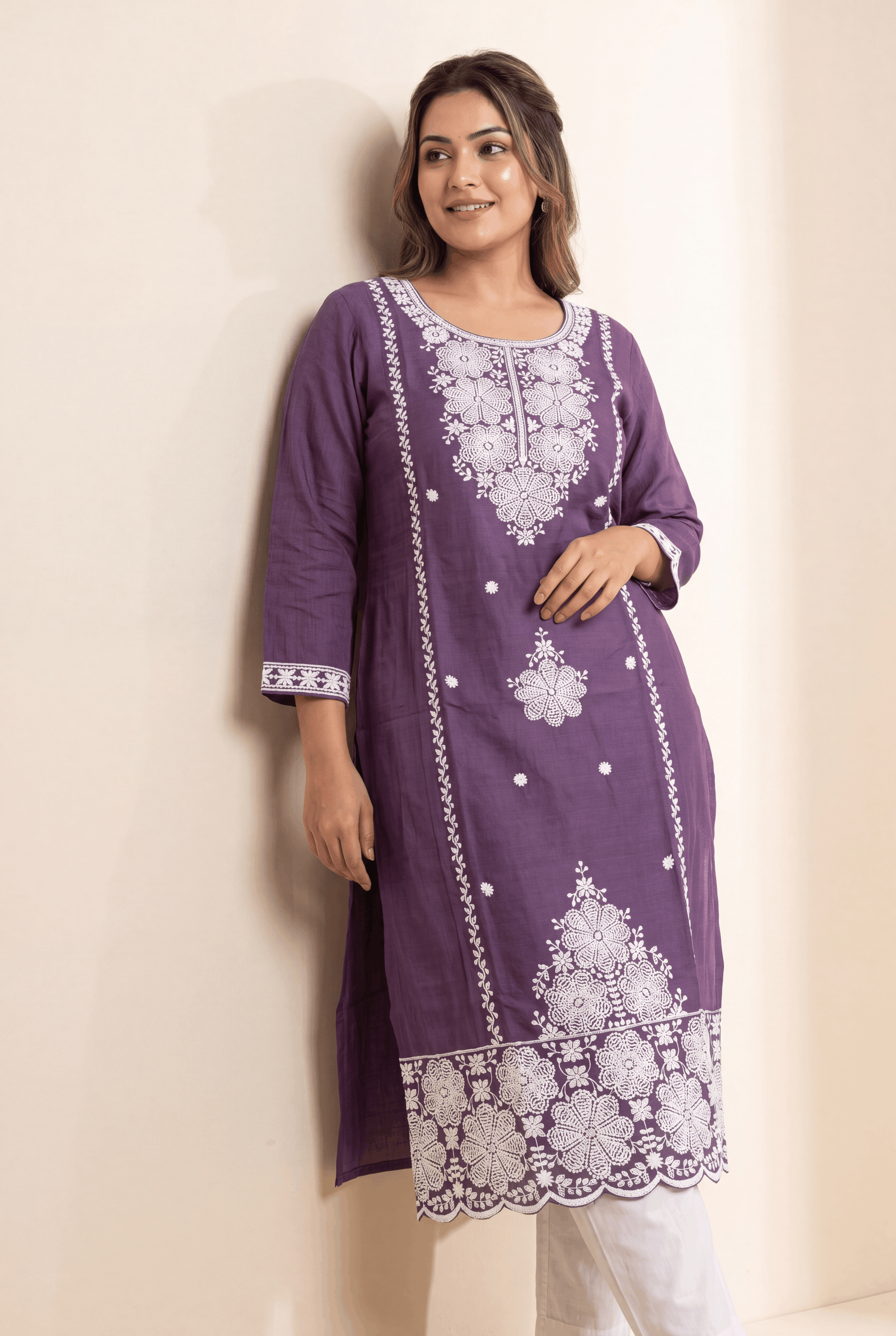 Lavender Cotton Kurti with Mrinalini Chikankari Embroidary