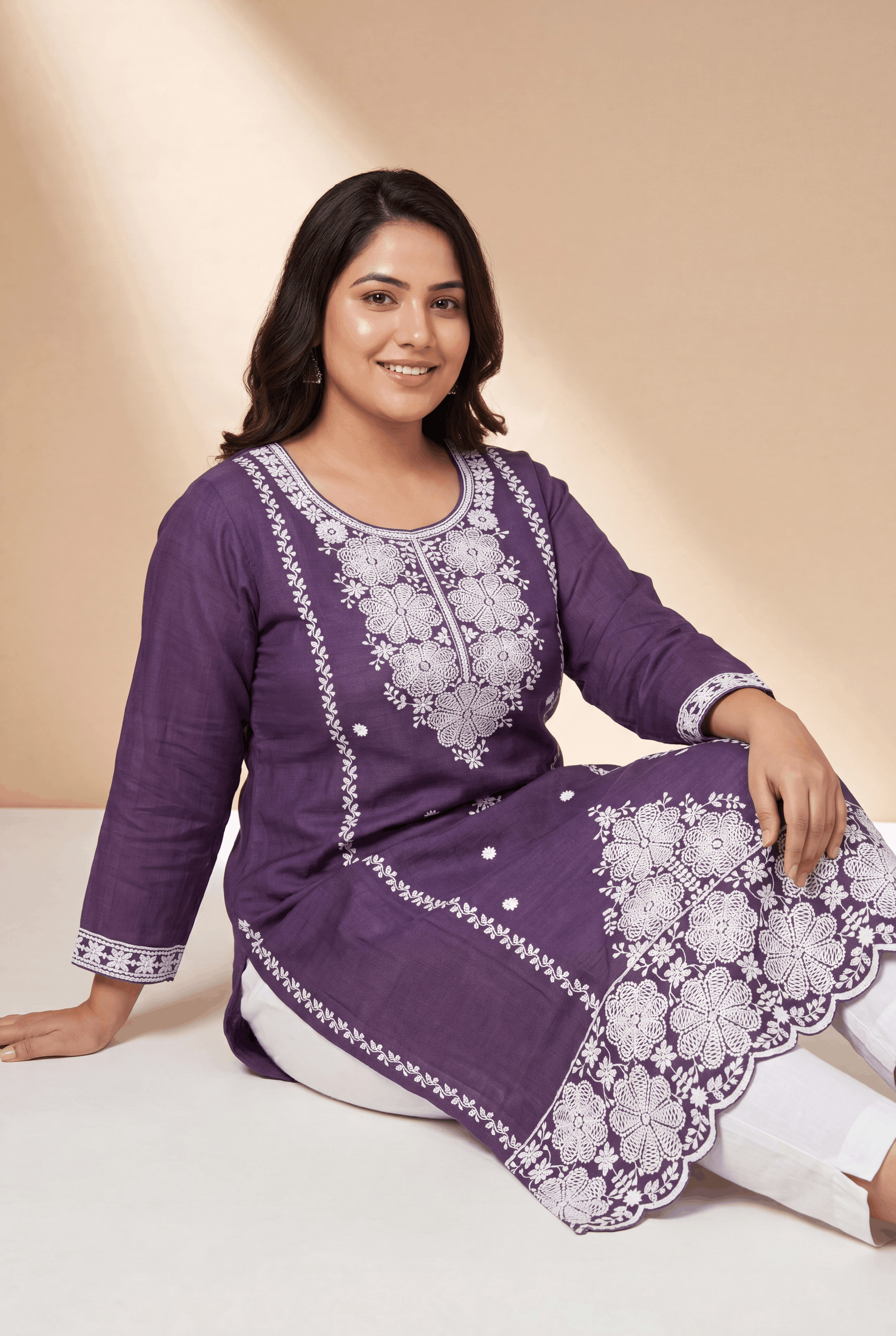Lavender Cotton Kurti with Mrinalini Chikankari Embroidary