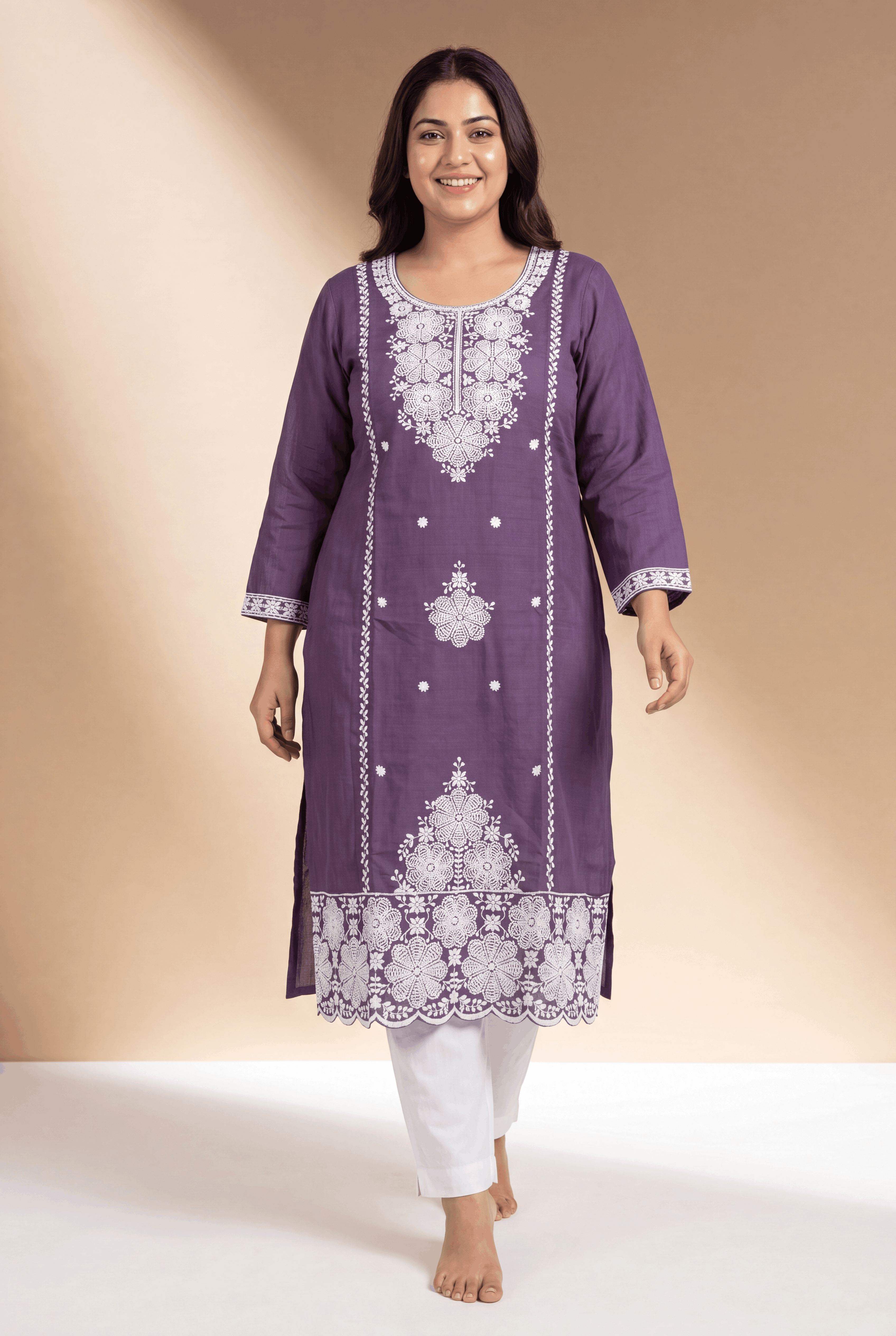 Lavender Cotton Kurti with Mrinalini Chikankari Embroidary