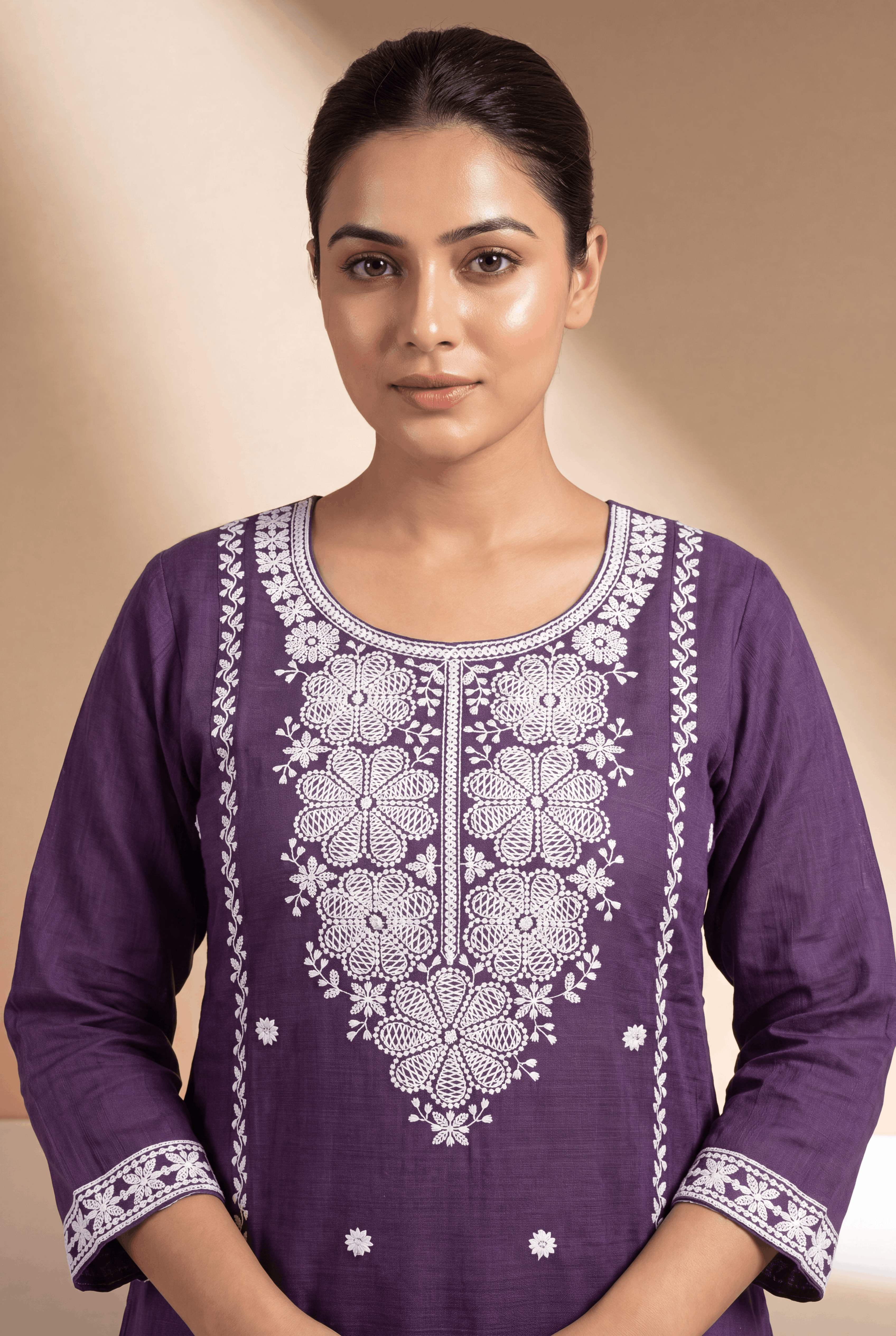 Lavender Cotton Kurti with Mrinalini Chikankari Embroidary
