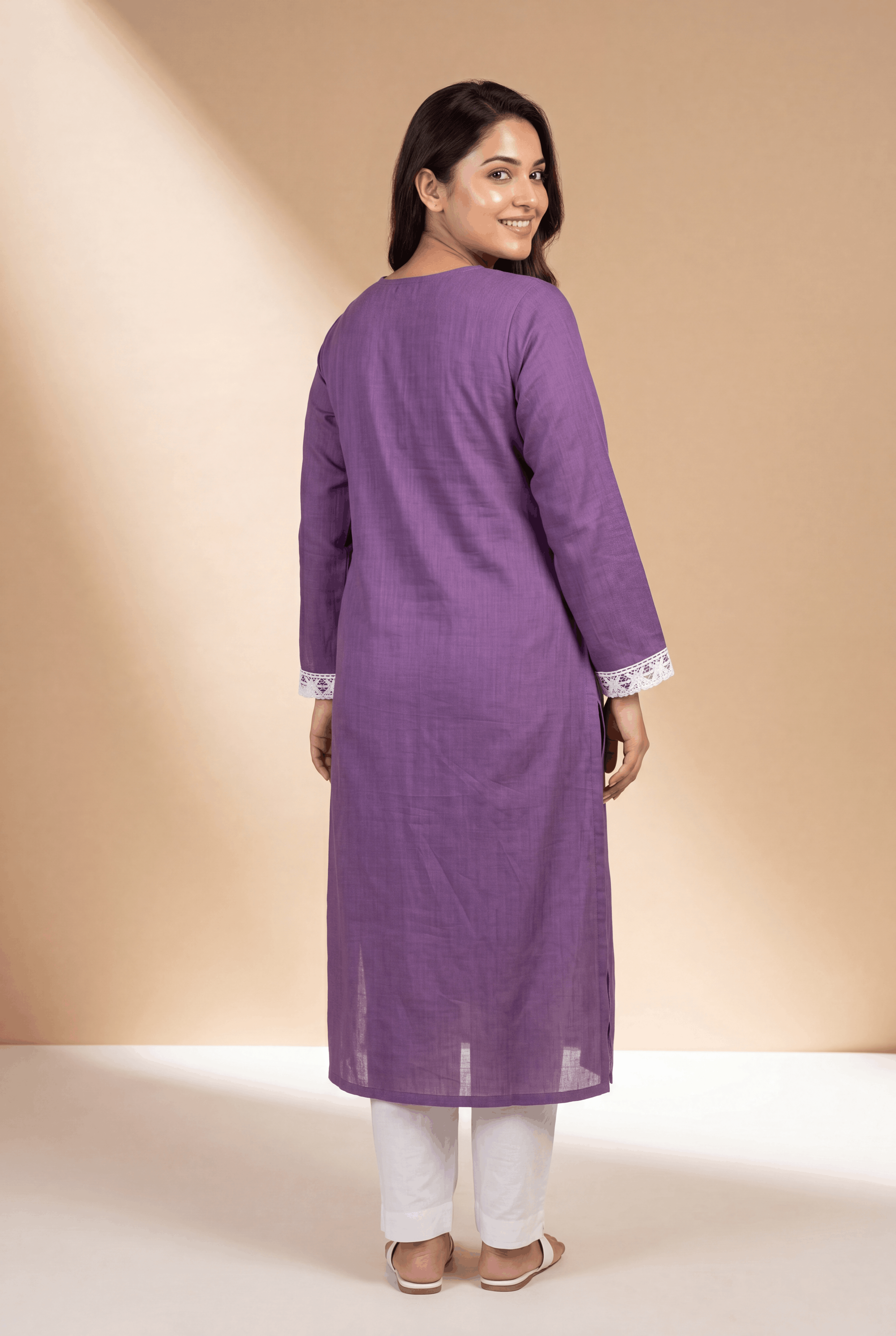 Lavender Cotton Kurti with Mrinalini Chikankari Embroidary